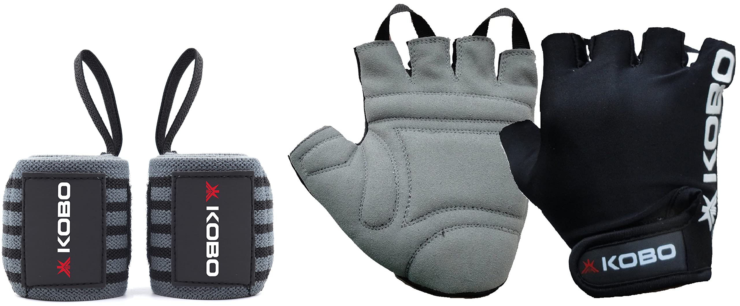 Kobo WTA-42 Grey Black Wrist Wraps with Thumb Loop (Grey-Black) & Kobo WTG-05 Leather Gym / Exercise_and_Fitness Gloves, Large (B0BB6NL2WS) Amazon Price History, Amazon Price Tracker