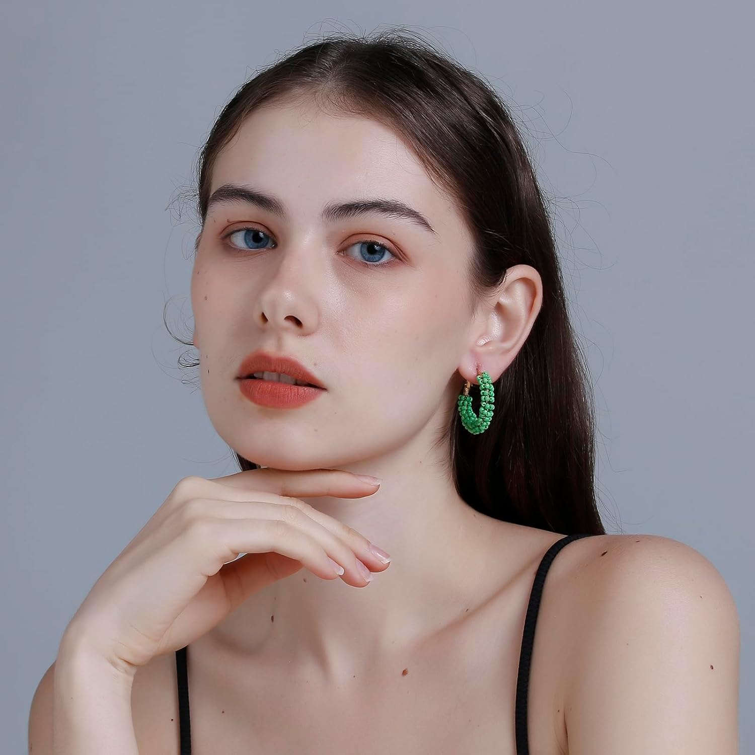 Colorful Beaded Earrings for Women, Boho Flower Hoop Earrings - Image 2