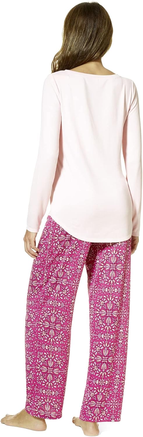 HUE Women’s Brushed Loose Knit Holiday & Winter 2 Piece Pajama Gift Set – Includes Soft PJ Top & Printed PJ Pant - Image 2