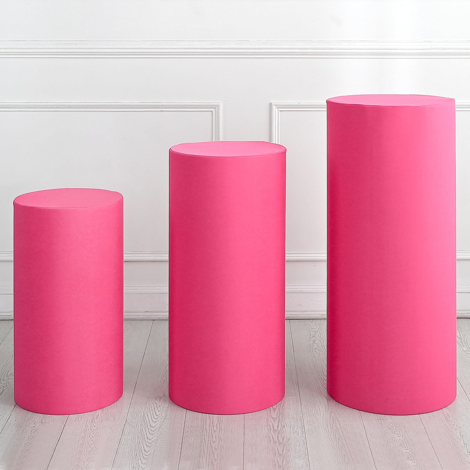 QUARKZMAN Set of 3 Housses de Socle Cylindrique en Spandex Rouge Rose, Housse de Socle pour Décoration de Mariage Anniversaire Fête, Tissu Élastique Grand