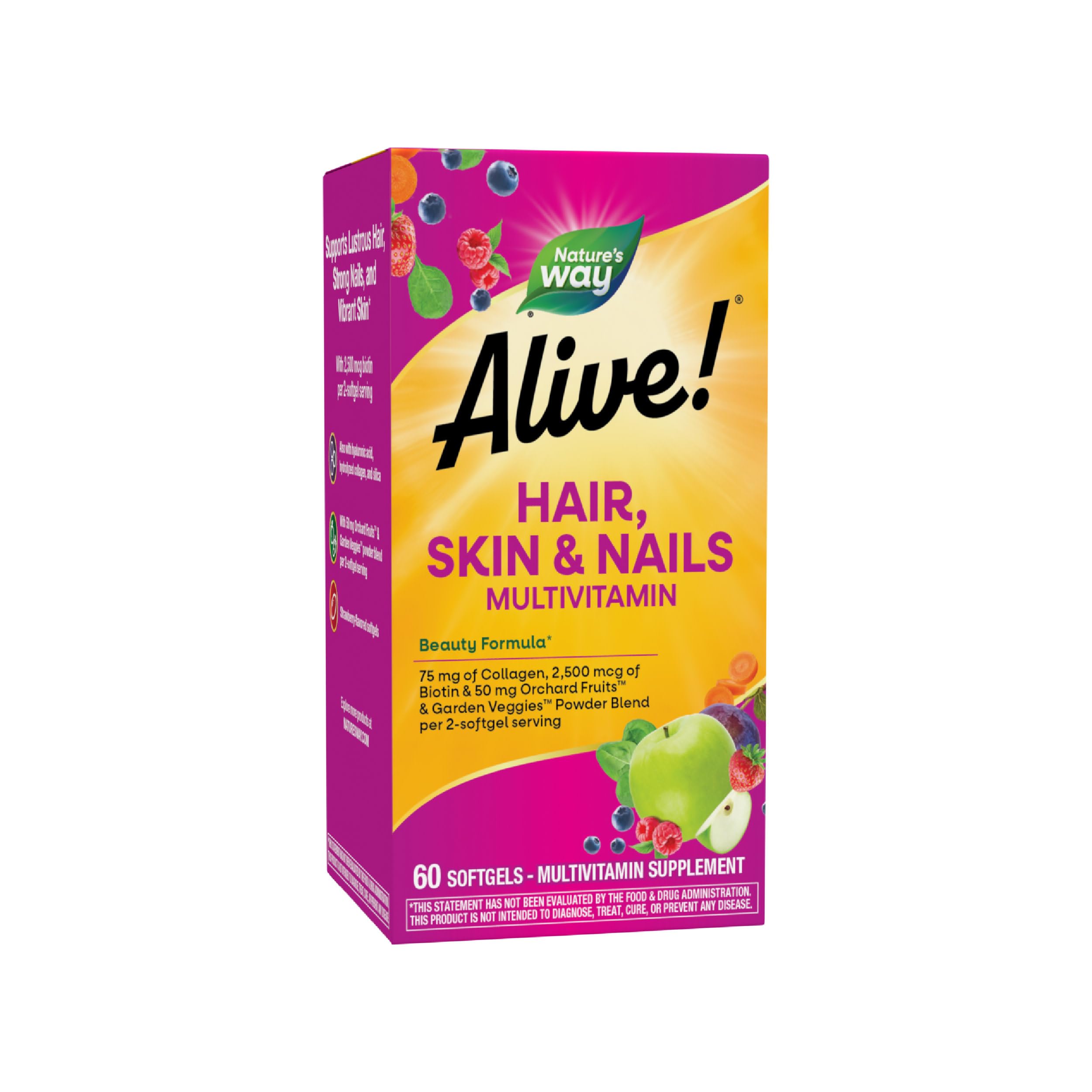 Alive! Hair, Skin & Nails Multivitamin with Biotin and Collagen, 60 Softgels