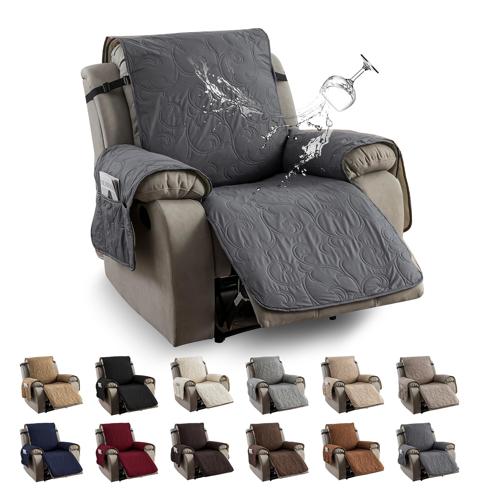 100% Waterproof Recliner Chair Cover, Recliner Chair Covers for Reclining Chair, Non-Slip Fabric Recliner Couch Cover for Living Room, for Pets Kids