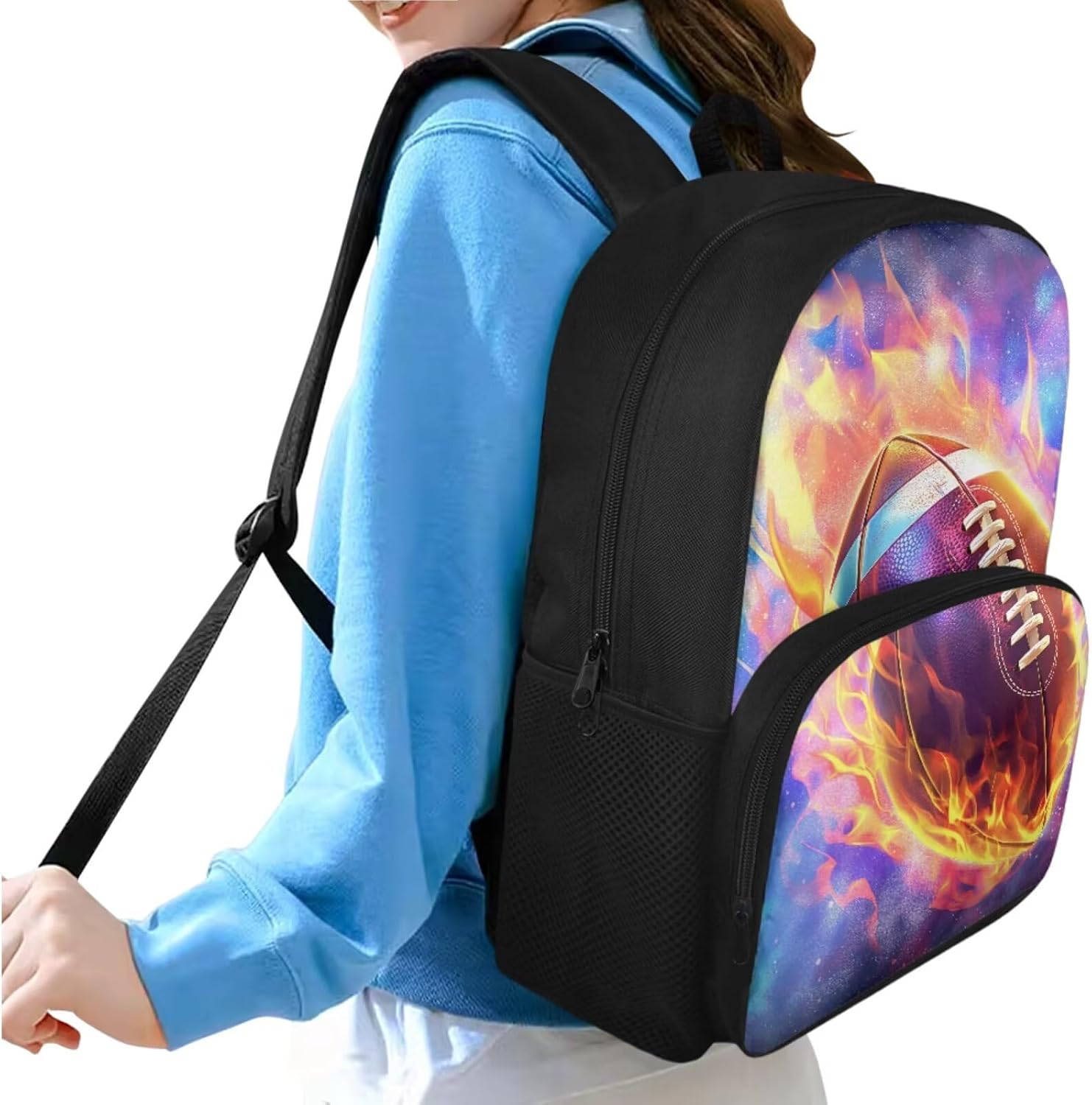 Galaxy Football Backpack for Boys Kids Backpack with Lunch Box and Large Pencil Bag 3 Pcs Set 15" Sturdy Bookbag with Front Pocket for School Lightweight School Bag for Kindergarten Girl
