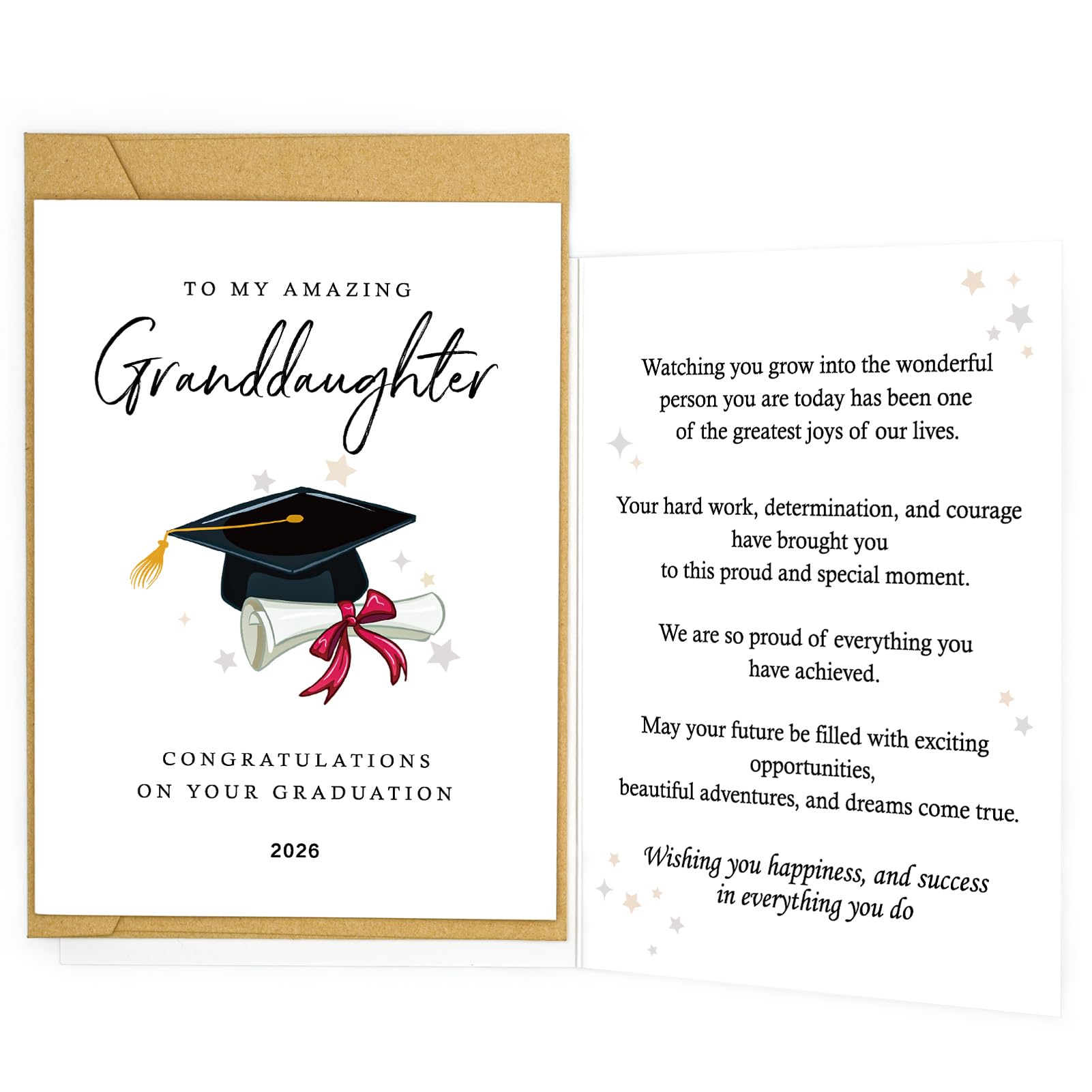 tiangqiwoole Graduation Card for Granddaughter 2026 Proud Grandparents Congrats Greeting Inspirational Gift for High School or College Achievement (