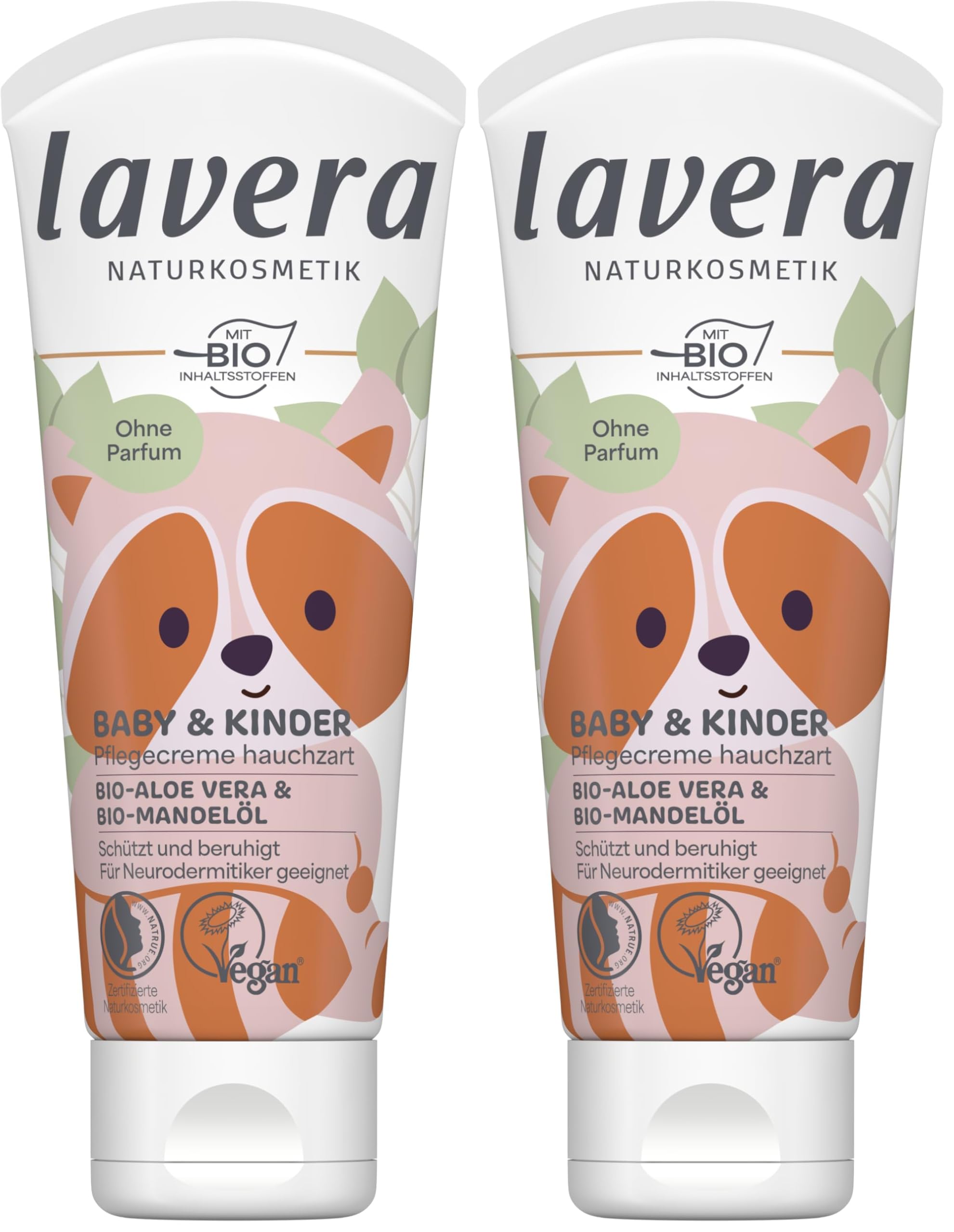 lavera Baby & Kinder Pflegecreme hauchzart - Neurodermitiker geeignet - feuchtigkeitsspendend - schützt & beruhigt - vegan - Naturkosmetik - 75 ml (Packung mit 2)