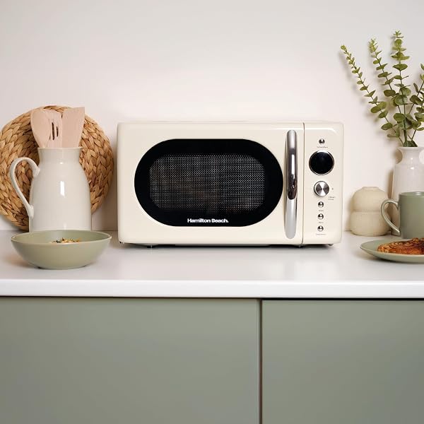 Hamilton Beach 20L Retro Microwave, Compact, 8 Presets, 60 Min Timer, Express Cooking, Child Lock, LED Display, Defrost, 700W - HB70H20C, Cream - 2