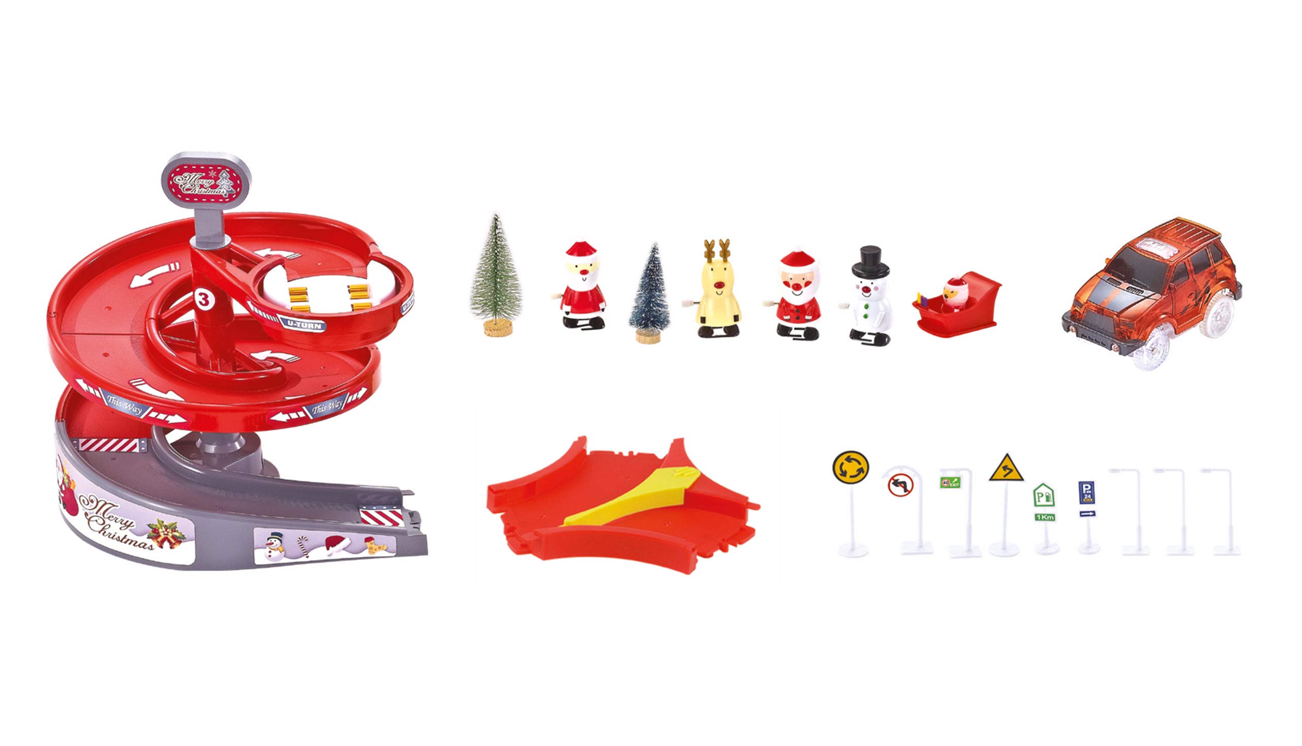 Amewi 100664 Magic Traxx Weihnachtsstrecke 168-teilig mit LED-Fahrzeug