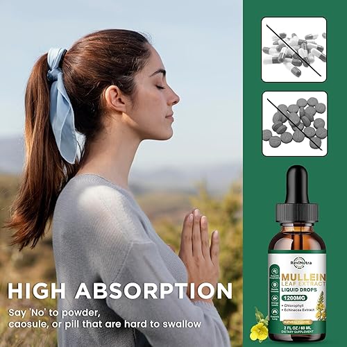 Miniatura 5 de Paquete de 2 gotas de gordolobo para pulmones, 1200 mg de extracto de hoja de gordolobo gotas líquidas con clorofila para limpieza y desintoxicación