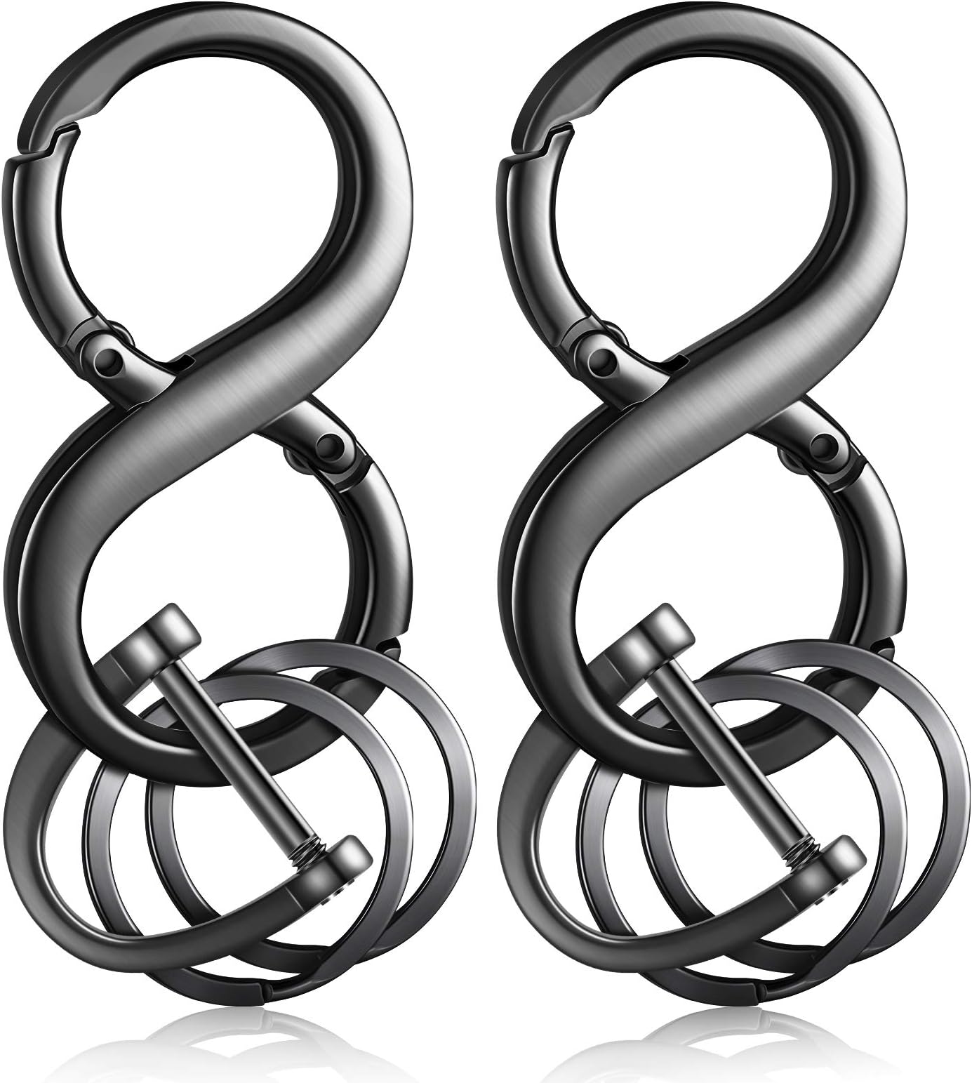 2 Sets Car Key Chains Business Key Chains Includes 2 Pieces 8 Shape Detachable Key Chains, 4 Pieces Black Round Key Rings, 2 Pieces Horseshoe Shape D Key Rings for Men and Women