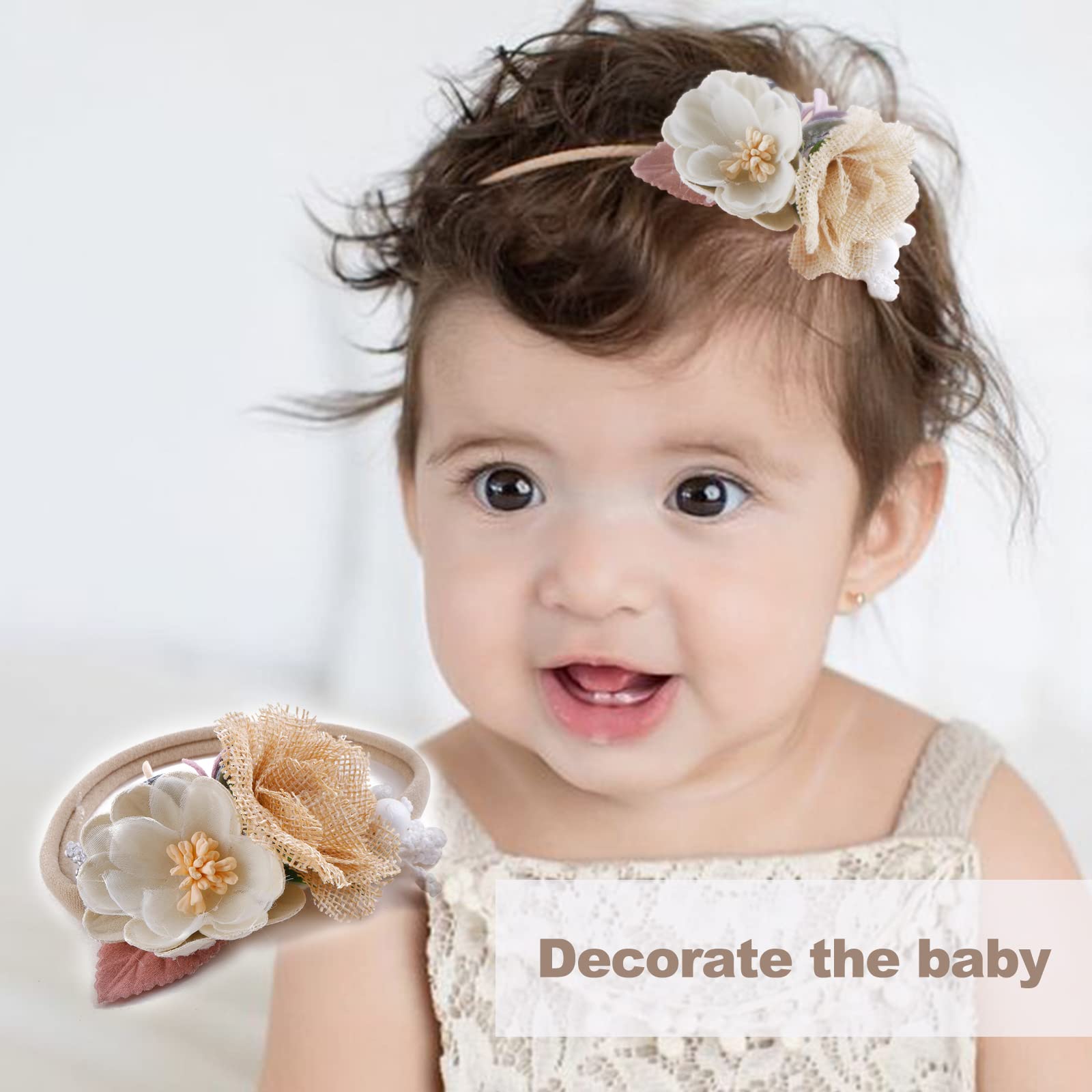 XBFOCNH 3 stuks NNylon hoofdbanden voor babymeisje, elastische haarband met bloemen en strikjes, haaraccessoires voor pasgeboren peuter