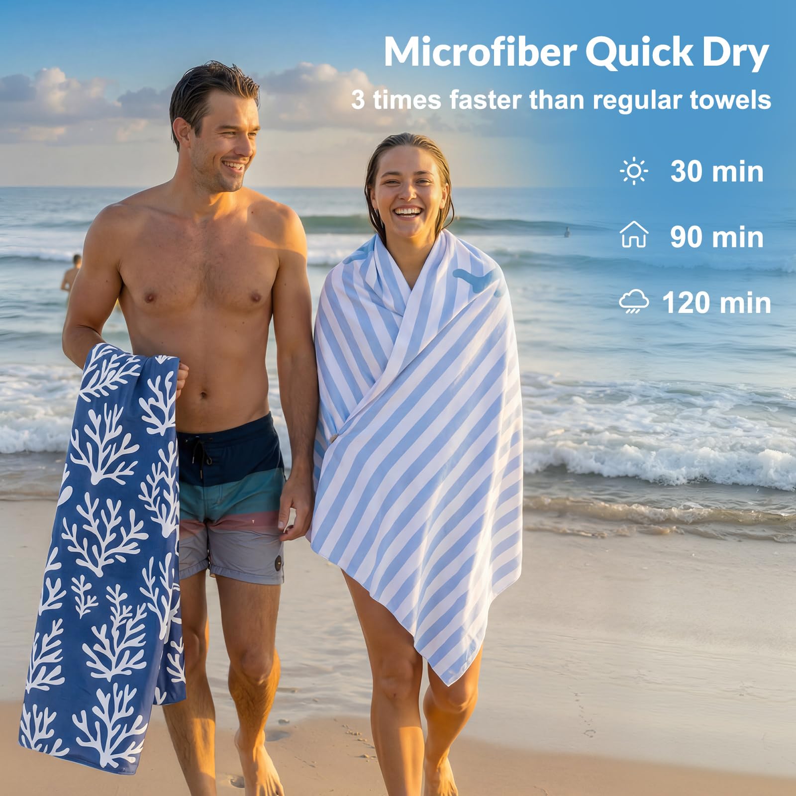 Frienda Paquete de 4 toallas de playa ligeras de microfibra de gran tamaño de 71 x 32 pulgadas para mujeres y hombres, de microfibra, de secado rápido, sin arena, con estrellas de mar de coral y