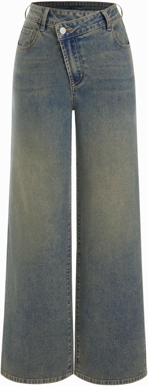 CIDER Women's Wide Leg Jeans Wrap High Waisted Baggy Boyfriend Jeans with Pockets Trendy Denim Pants