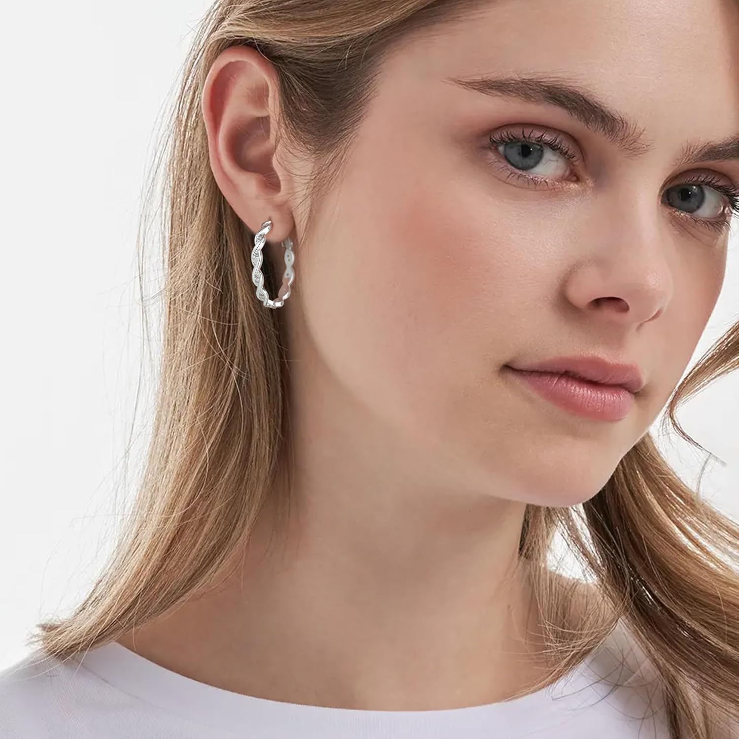 RANKEEF Large Twisted Hoop Earrings for Women with Shiny Cubic Zirconia Hypoallergenic 925 Sterling Silver Post Forever Love Hoops Trendy 3D Laser-Cut Sturdy Lightweight Big Twisted Gold Hoops - Image 3