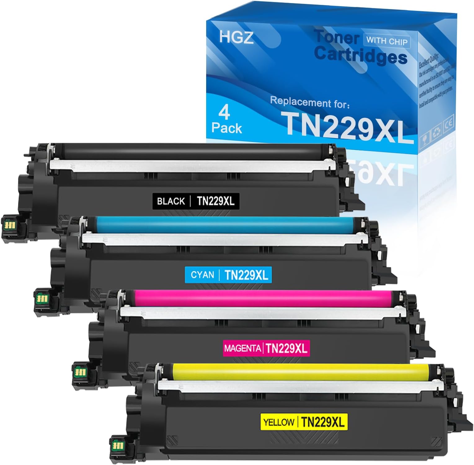 HGZ TN229XL TN229 Toner Cartridge Compatible for Brother TN229 TN229XL TN-229XL use for MFC-L3780CDW HL-3280CDW MFC-L3720CDW HL-3220CDW Printers (B/C/M/Y, 4-Pack)