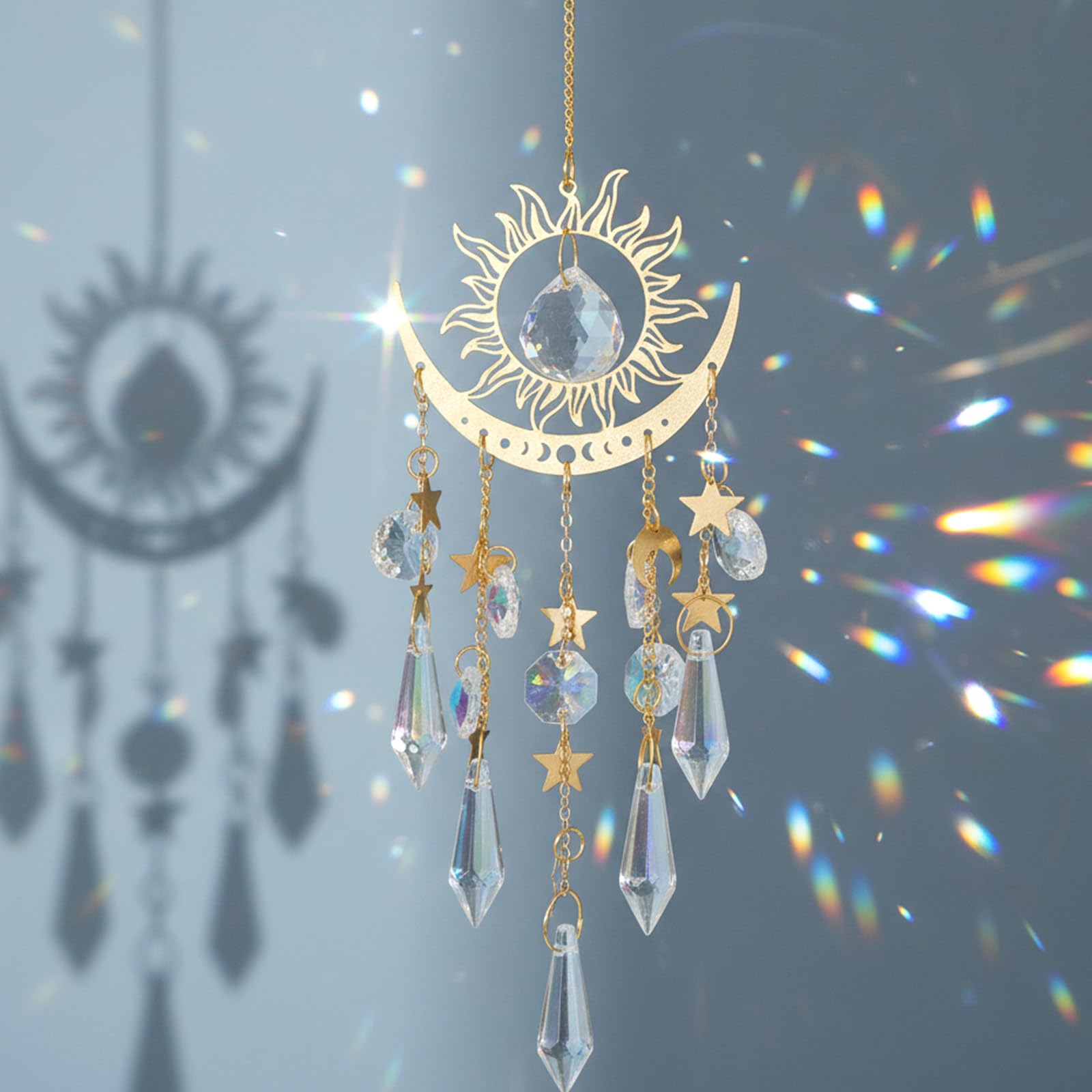 Matwsec Crystal Sun Catcher Crystals, Suncatcher for Windows Hanging Indoor Outdoor, Prism Rainbow Maker, Home Garden Crystal Wind Chimes Decor for Women Valentines's