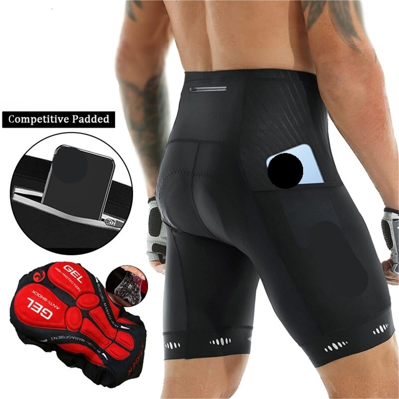 Pantaloncini da Ciclismo Pantaloncini da Ciclismo Uomo con Tasca Posteriore, Imbottiti in Gel 5D, for Mountain Bike, su Strada, Pantaloni Corti(Bicycle Bib Shorts,3XL)