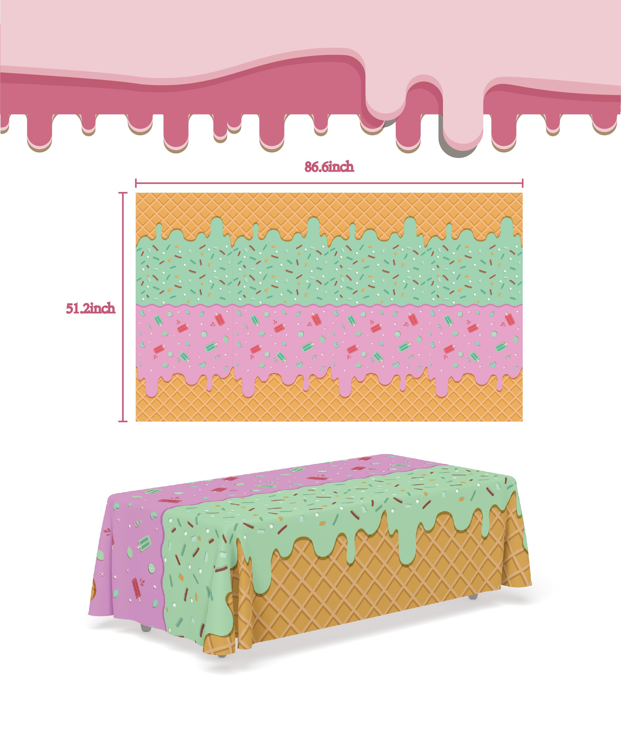 OHOME Ice Cream Party Decorations - Disposable Tablecloth for Ice Cream Birthday Party Decorations - Plastic Table Cover for Summer Bar Party Banner,2 Pack