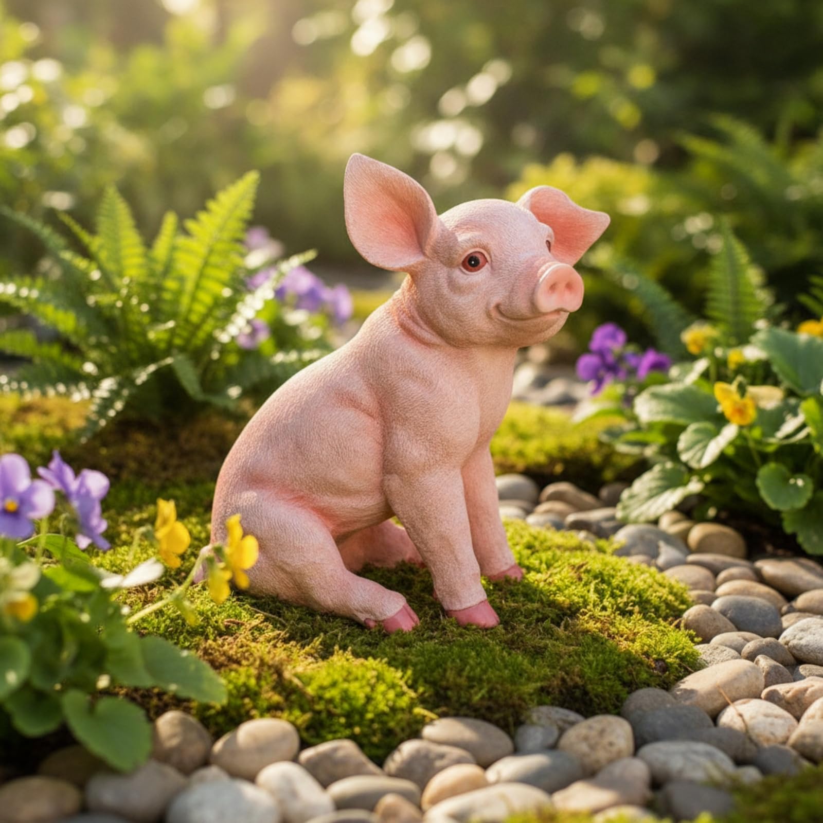 Schweinefigur-Gartenfigur handgefertigt Dekoschwein hochwertig Gartenfigur aus Kunstharz für Gartenliebhaber, Blumenbeet