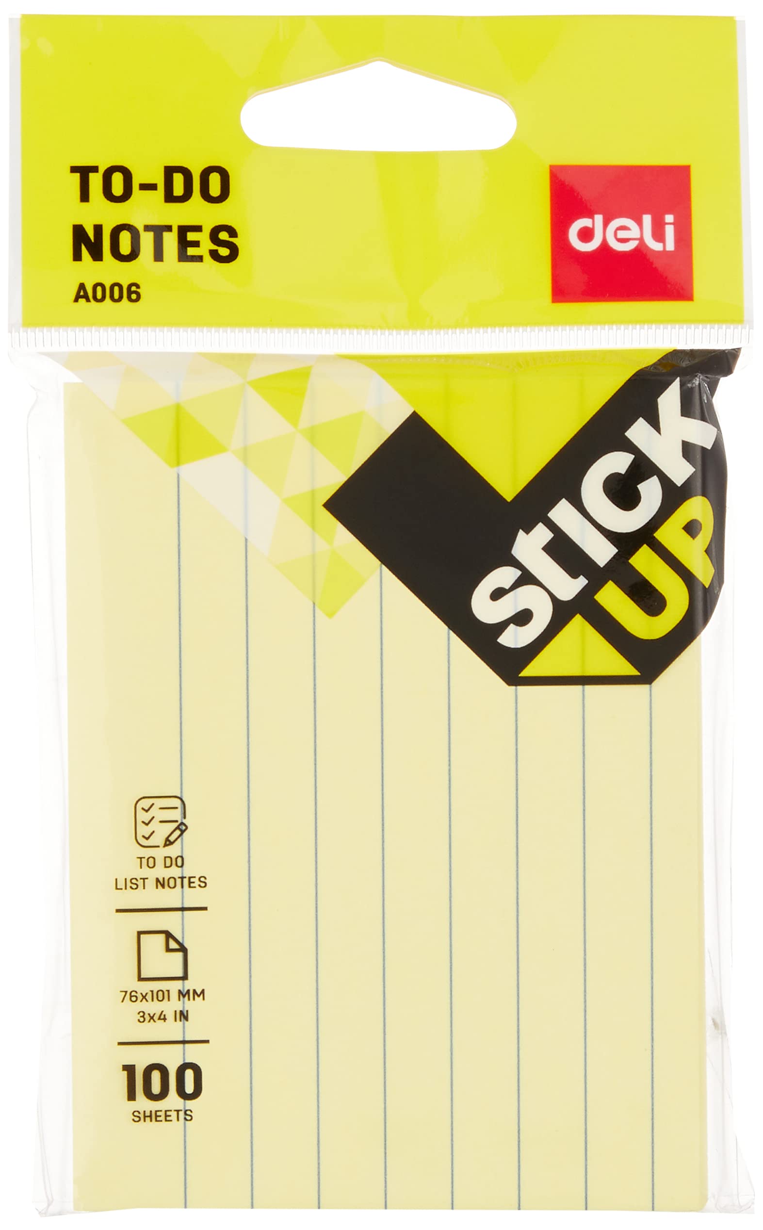 Deli Paquete de 100 notas a rayas, 76 mm x 101 mm, color amarillo
