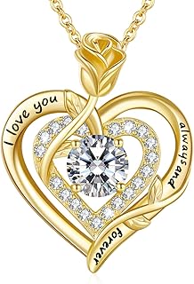 Moissanite Halskette Damen Silber 925,Moissanite Kette Damen Gold/Rosegold/Silber Doppel Herz Rose Anhänger Weihnachten Valentinstag Geburtstag Schmuck Geschenke für Frauen Freundin Mama