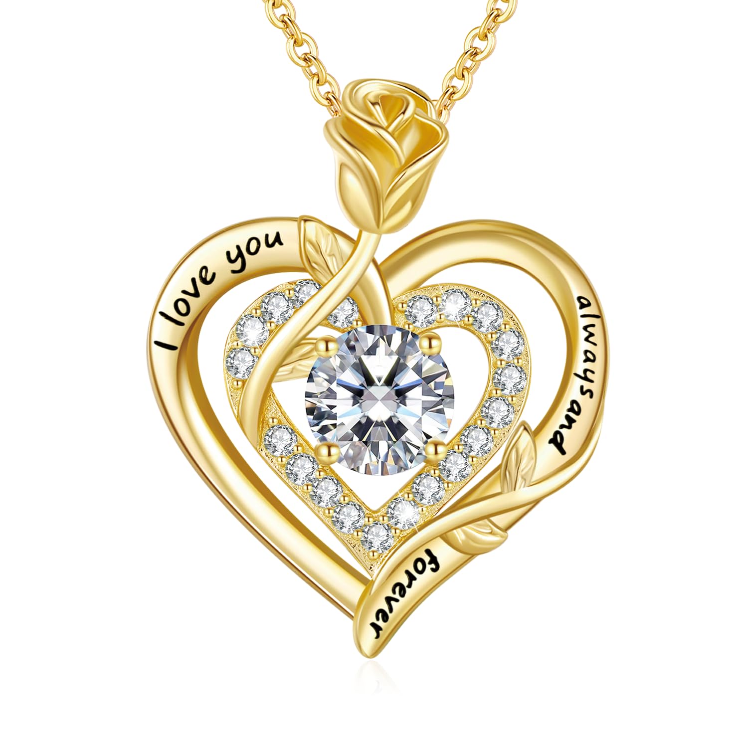 LAVUMO Moissanite Halskette Damen Silber 925 Echt,Moissanite Kette Damen Gold/Rosegold/Silber Doppel Herz Rose Anhänger Weihnachten Valentinstag Geburtstag Schmuck Geschenke für Frauen Freundin Mama