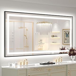 OKPAL 68x36 Black LED Bathroom Mirror with Lights, Frontlit & Backlit LE...