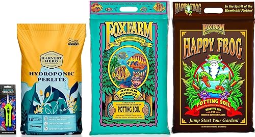 Happy Frog 12qt + Ocean Forest 12qt + Harvest Hero Perlite 12qt + Paquete de tijeras de cultura común