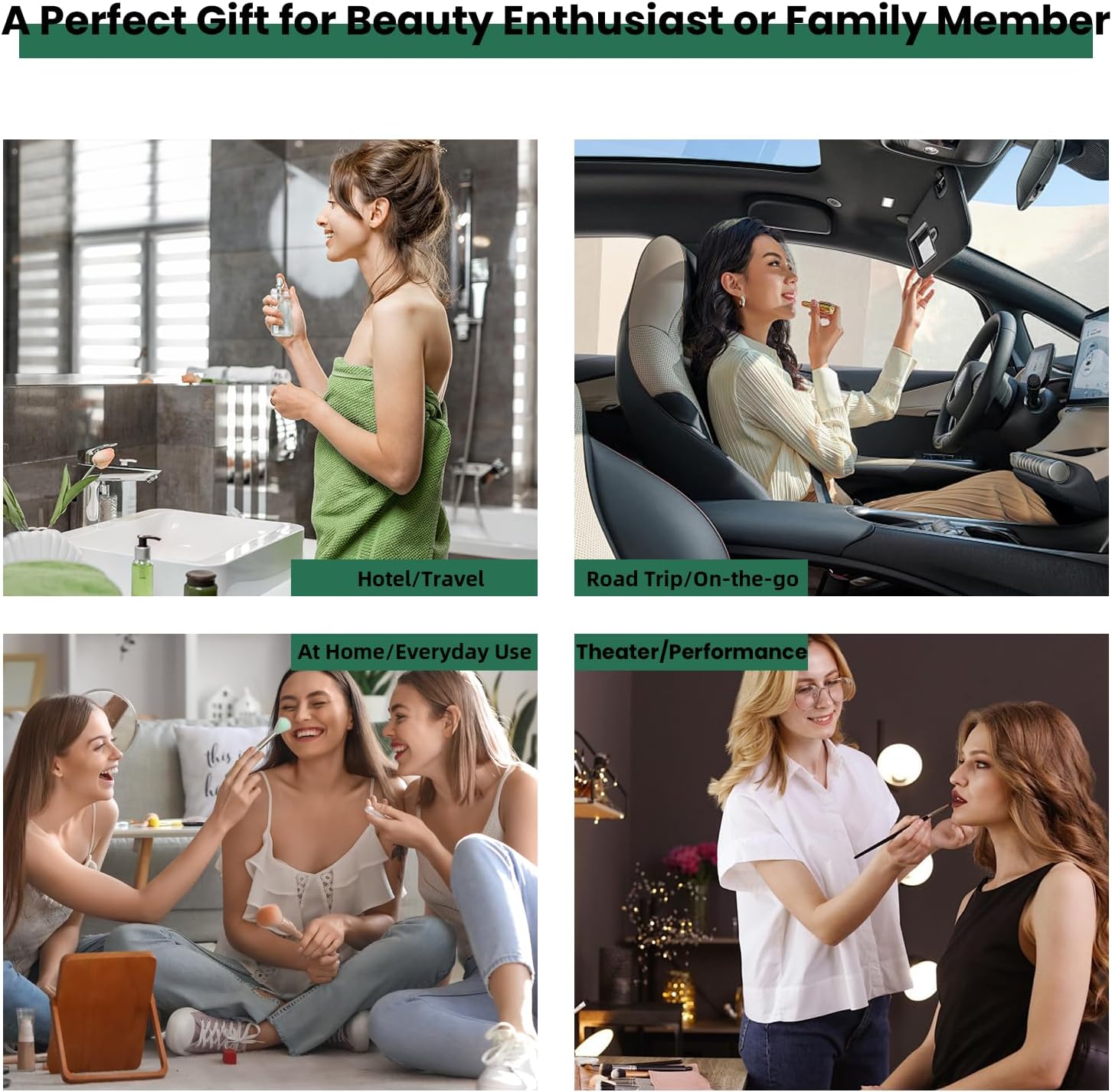 Makeup Bag with Led Mirror,Portability Cosmetic Case Portable Cosmetic Brush Organizer Bag with Adjustable Dividers,Gift for Women,Girls Gift (Dark Green)