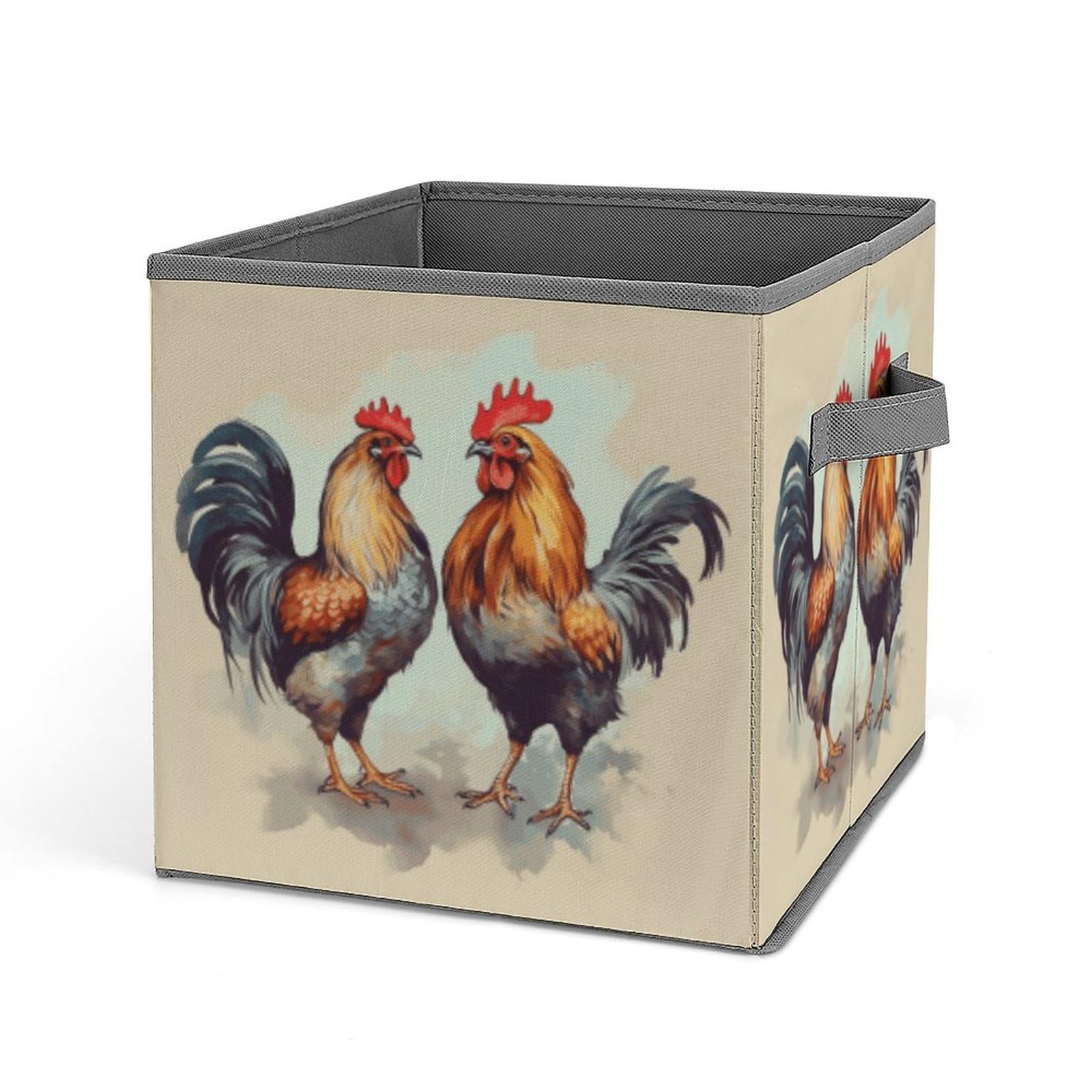 MUSM Rooster And Hen Foldable Storage Box Collapsible Fabric Organizer Large Capacity Folding Storage Bins with Handles for Home Bedroom Closet 10.6 X 10.6 X 10.6 Inches