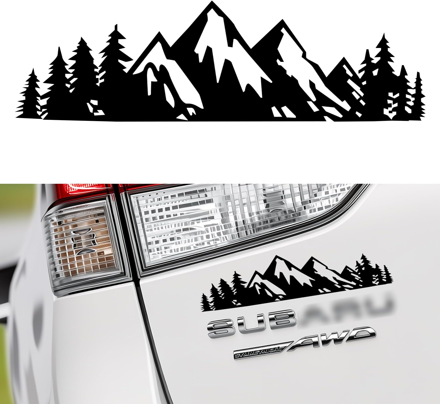 SINGARO Vinyl Snow Mountain Tree Decal Sticker, Trunk Logo Decal Sticker, Car Exterior Accessories(Black)