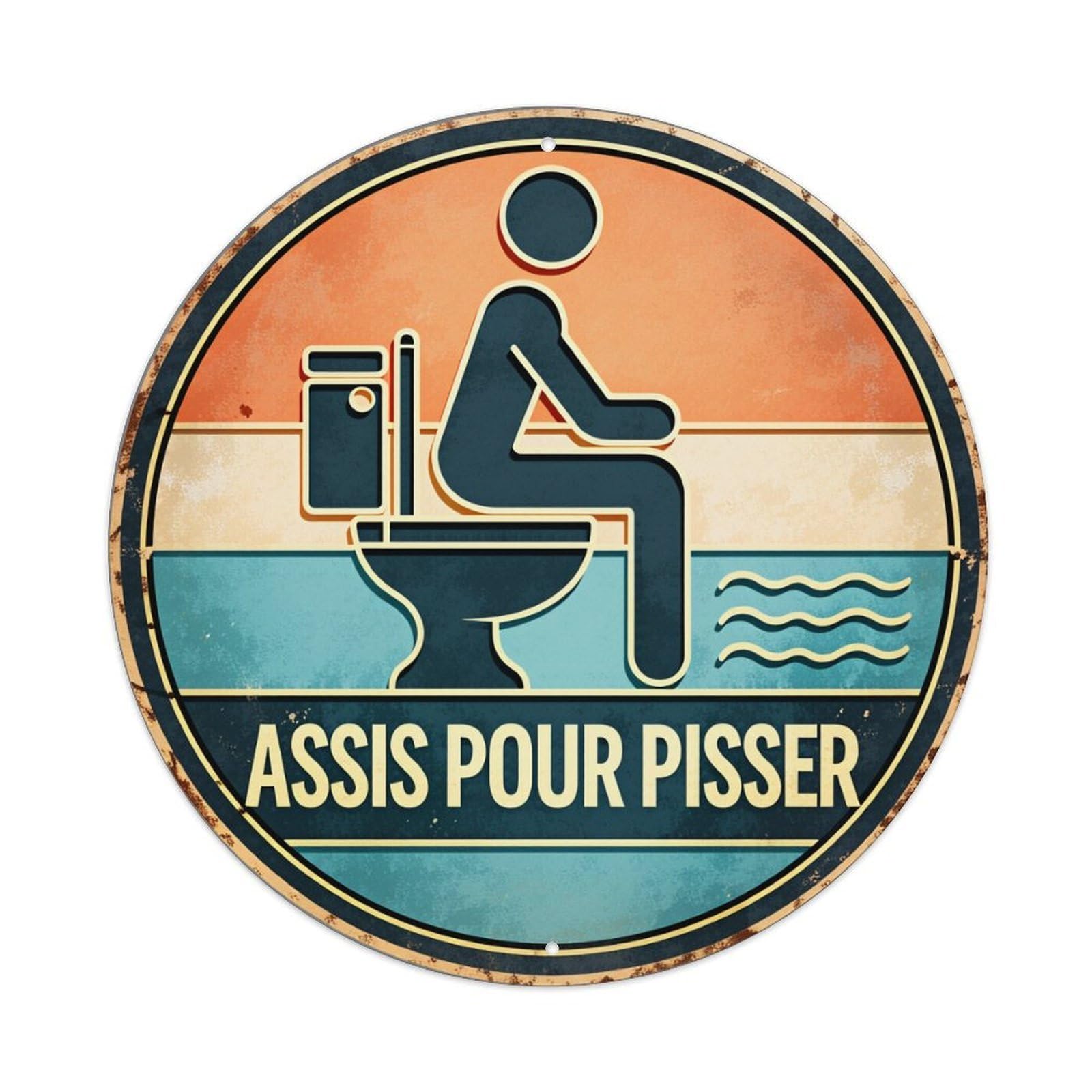 Wmlzdnwr Vintage Person Sitting On Toilet With Water Waves Background Round Tin Sign,Retro Wall Art,Metal Poster For Home, Bar, Garage, Cafe, Rustic Indoor & Outdoor Decor, 8X8 Inches