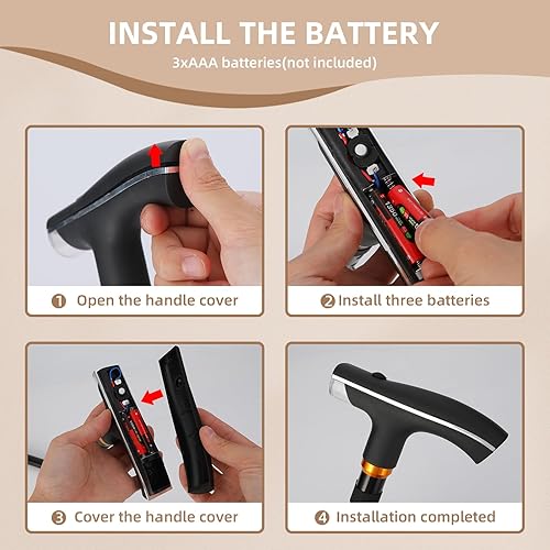 Miniatura 5 de Bastón para caminar con luz LED, plegable, ajustable, plegable, bastón de pie independiente, base cuádruple giratoria, bastones plegables para