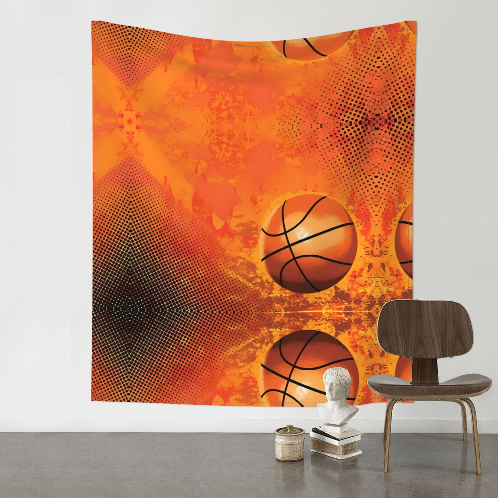 HJFCZH Basketball Prints Wall Tapestry 60x51in – Boho Decor Throw for Bedroom, Dorm, Beach Cover & Picnic Blanket