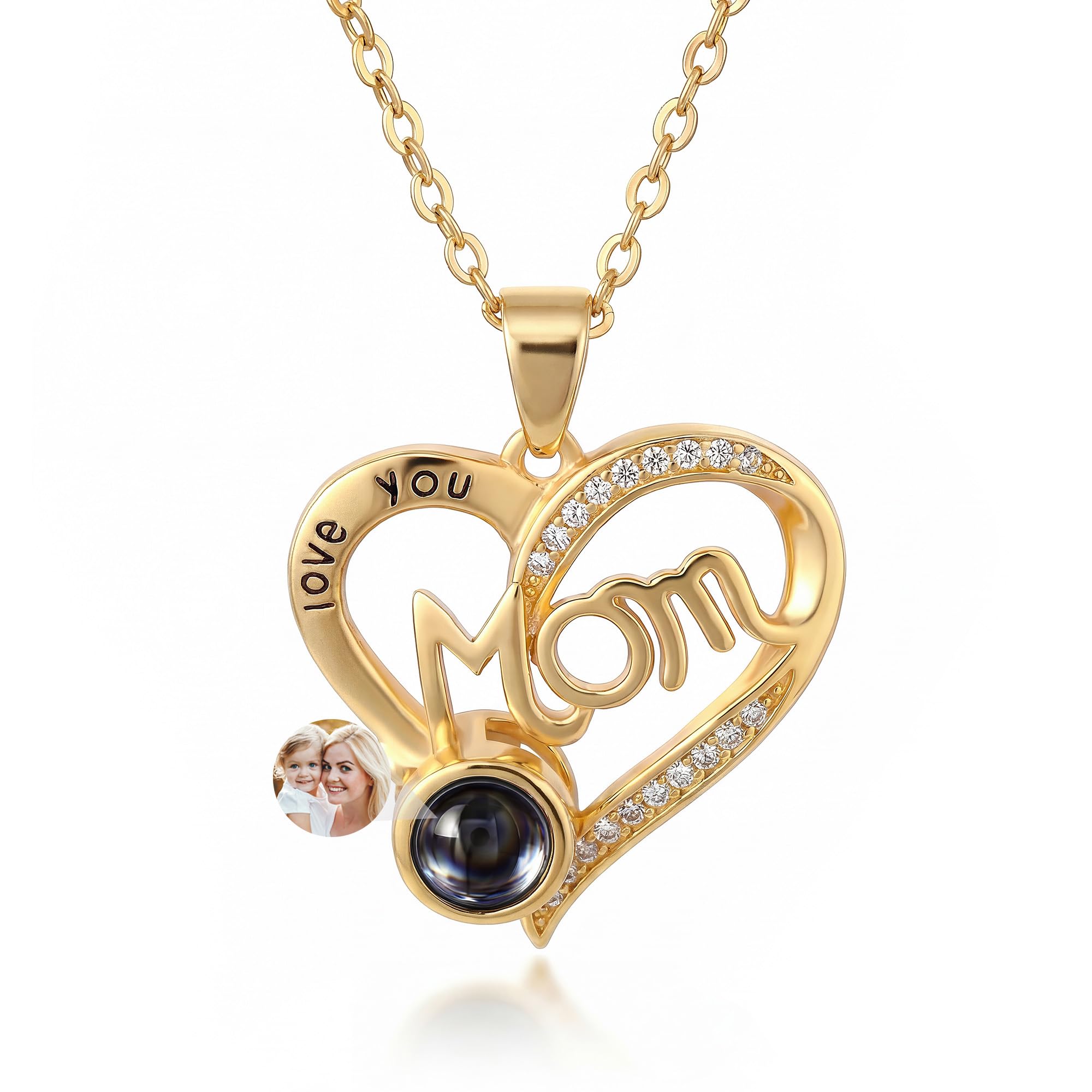 Easycosy Personalized Picture Necklace, Mothers Day Gifts for Mom Wife, Projection Necklace with Photo Inside - Custom Heart Pendant Necklace - Love