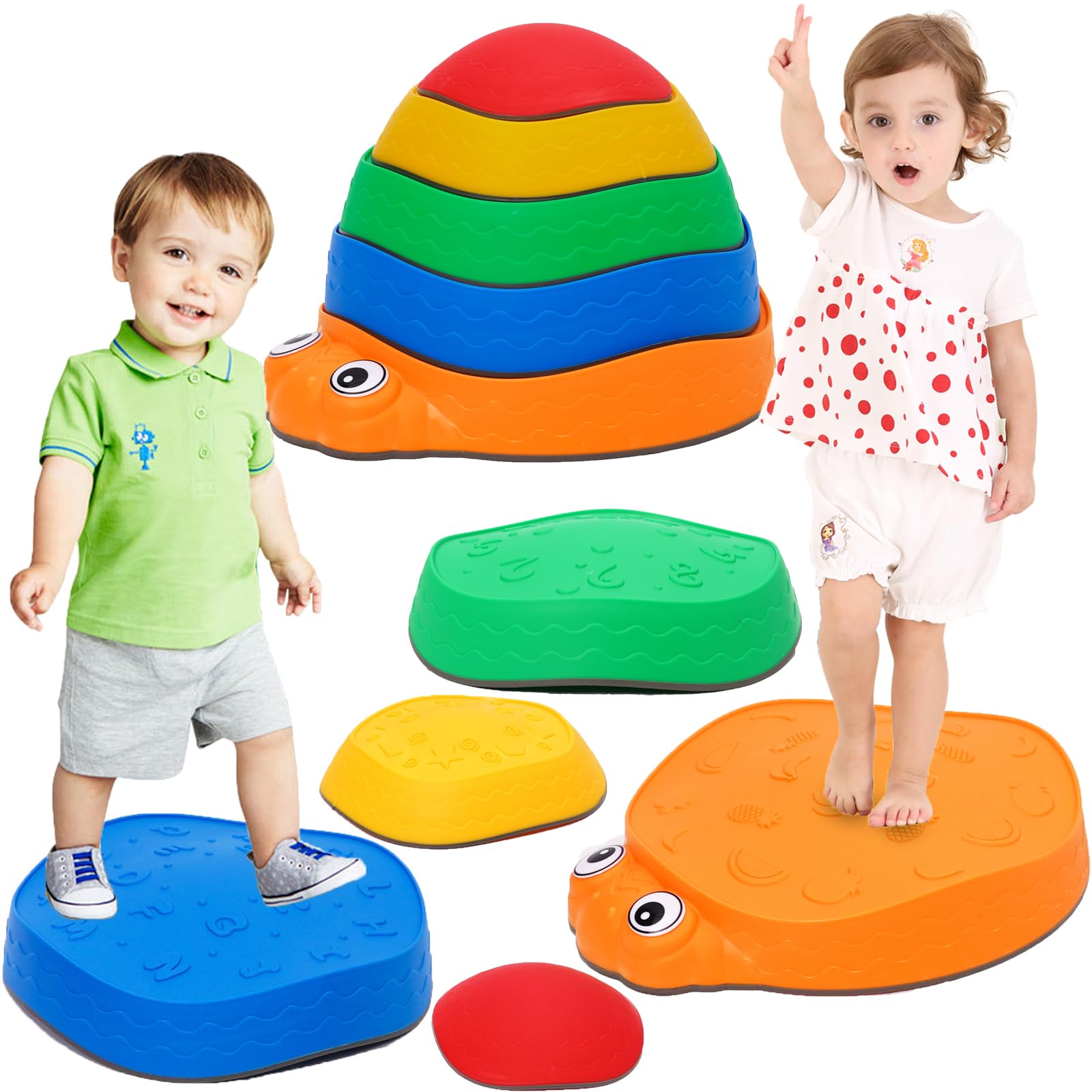 Balance Stepping Stones 5Pcs Stackable Balance Block for Kids Non-Slip Stepping Stone for Indoor Outdoor Balances Beam Game for Obstacle Course Sensory Play for Boy Girl and Toddlers