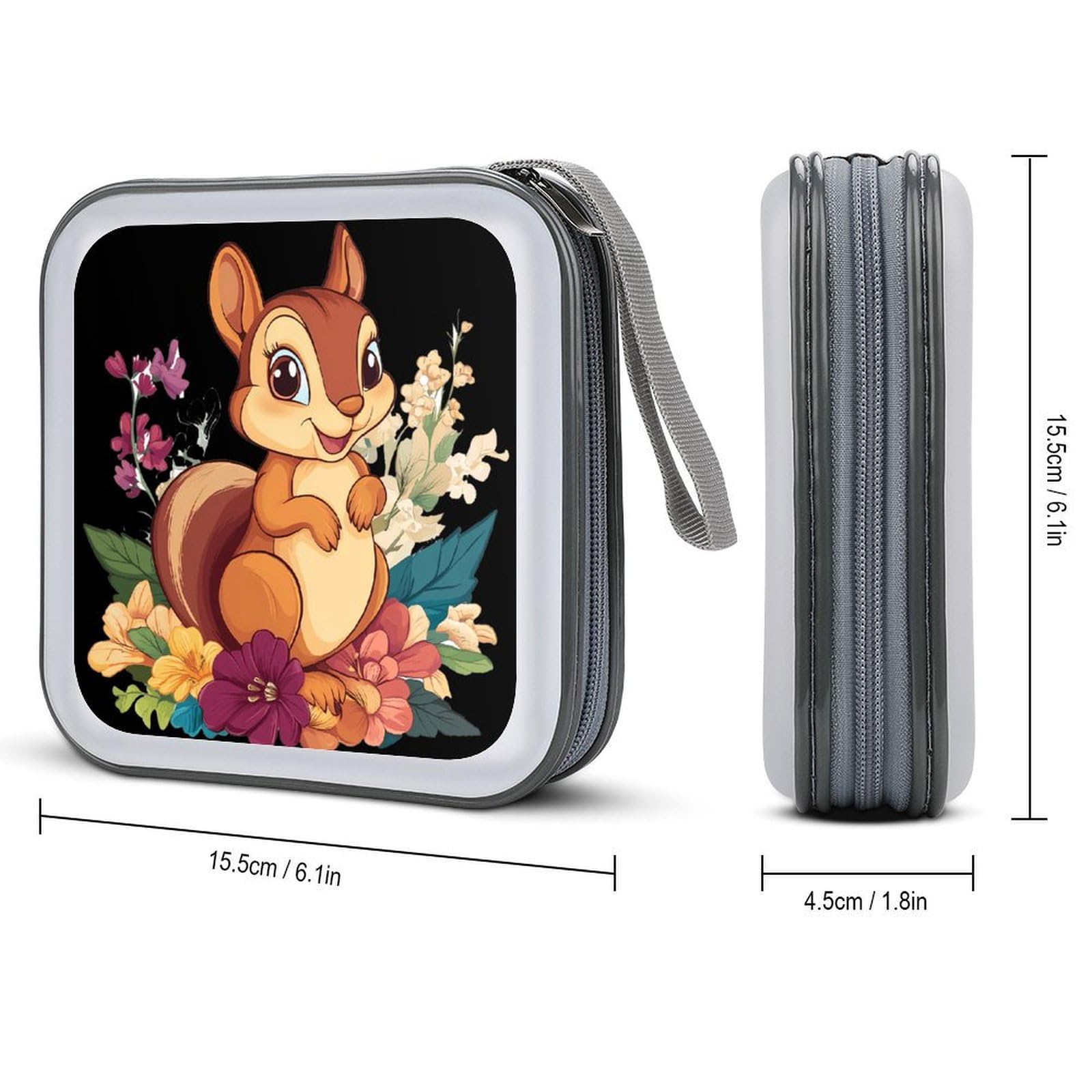 Cute Squirrel With Flowers CD Case Plastic DVD Case Holder Wallet Disc Storage Organizer for Car Travel