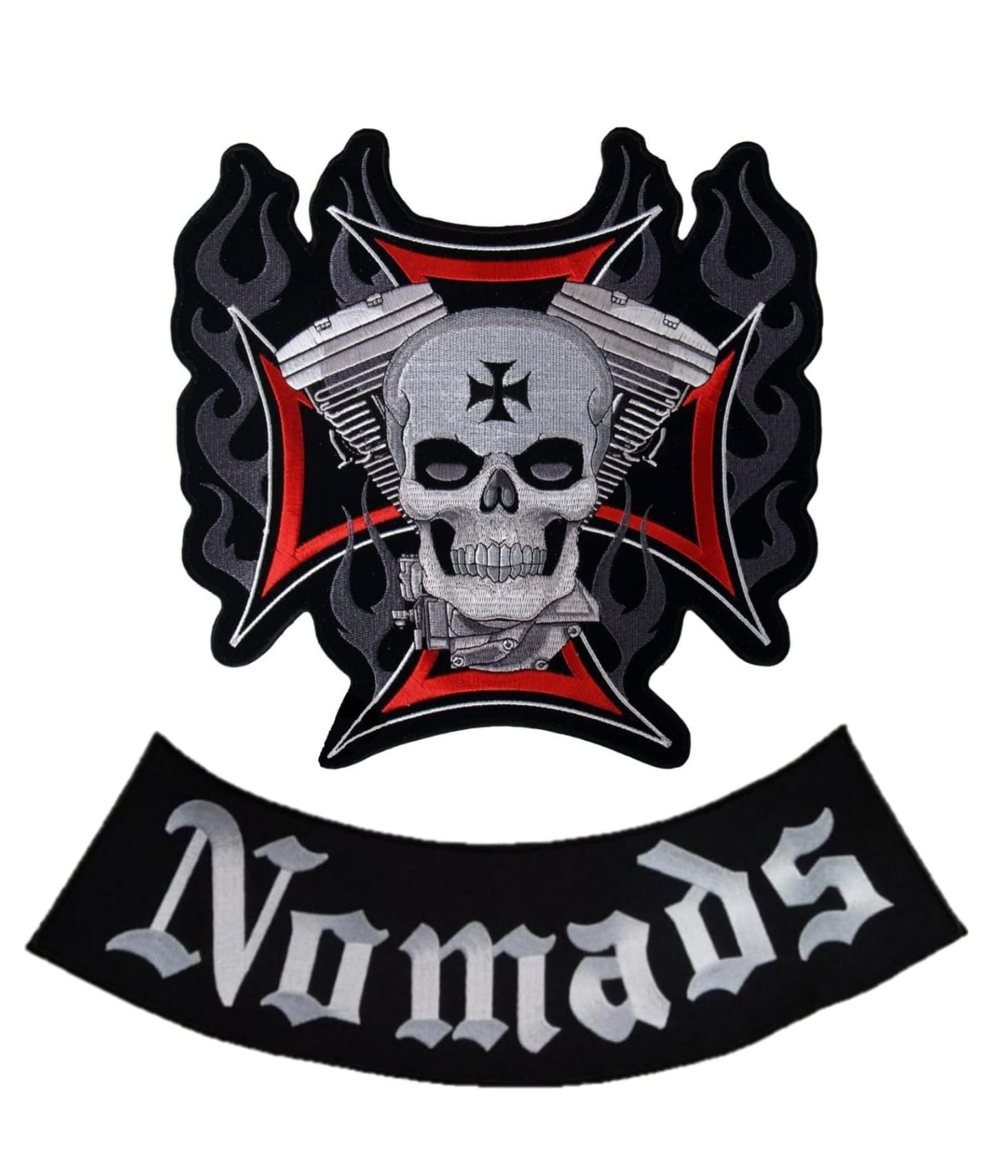 Juego de 2 parches Rocker Skull Estrella Malta | "Nomads" termoadhesivos para chalecos y chalecos de moto, Iron-On para decorar chalecos de moto, bordado en Pilot Motorcycle, para chaleco de moto DIY