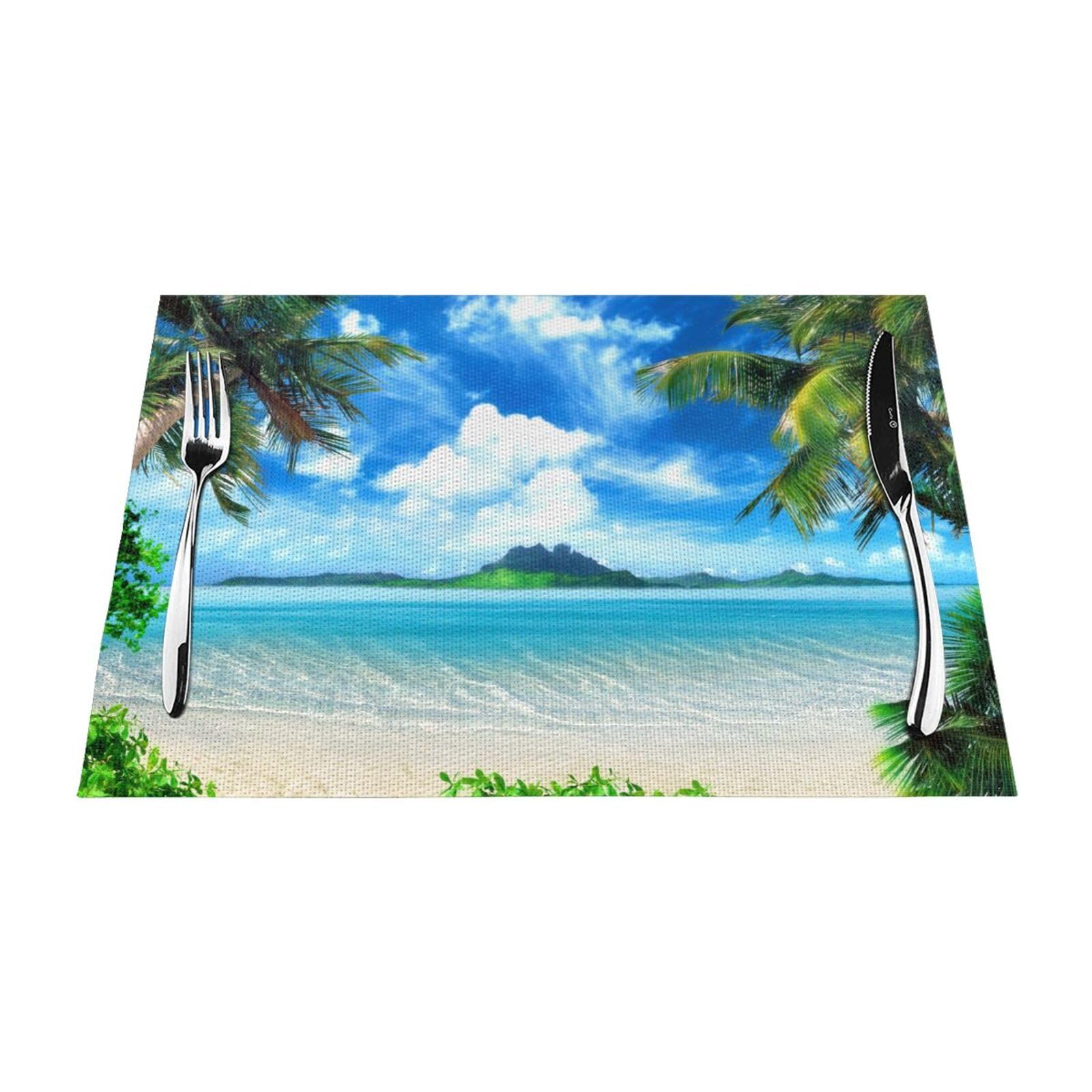 PVC Placemat Set of 4 PCS, 45x30 CM, The Sea Printed Non-Slip Heat Resistant Place Mats for Kitchen Dining Table Indoor Outdoor