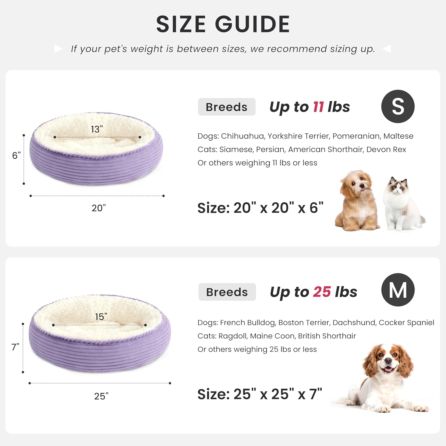 Love's cabin Round Donut Cat and Dog Cushion Bed, 25in Pet Bed for Small or Medium Dogs, Anti-Slip & Water-Resistant Bottom, Soft Durable Fabric Pet Beds, Washable Calming Cat Bed Lavender Stripe