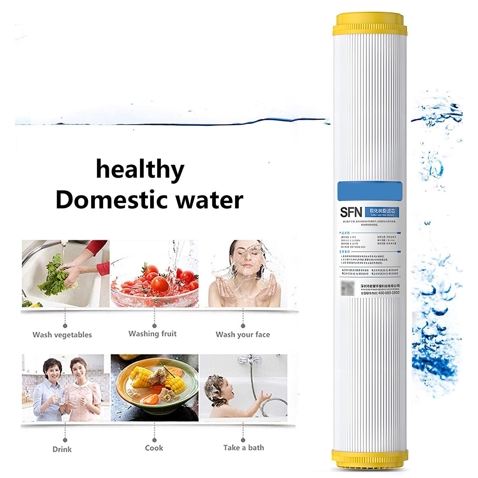 Cartucho de resina catiónica para suavizador de agua de 20" x 2,5", 4 filtros de repuesto para sistemas de filtración de agua estándar de 20" para toda la casa.