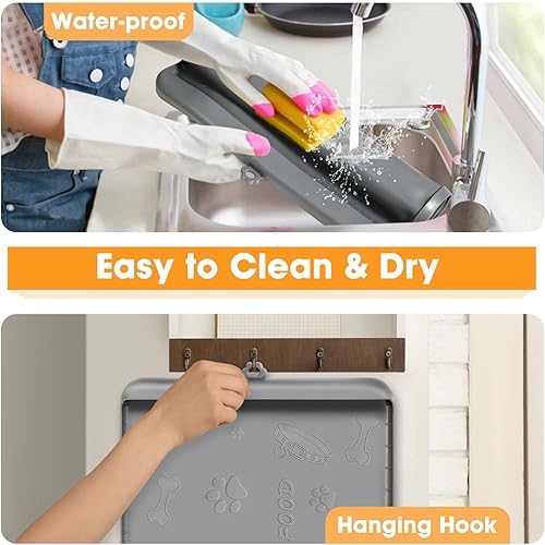 Miniatura 7 de Tapete de comida para perros con bolsillo, tapete de silicona impermeable para alimentos y agua, 36 x 24 pulgadas, tapete de alimentación extra