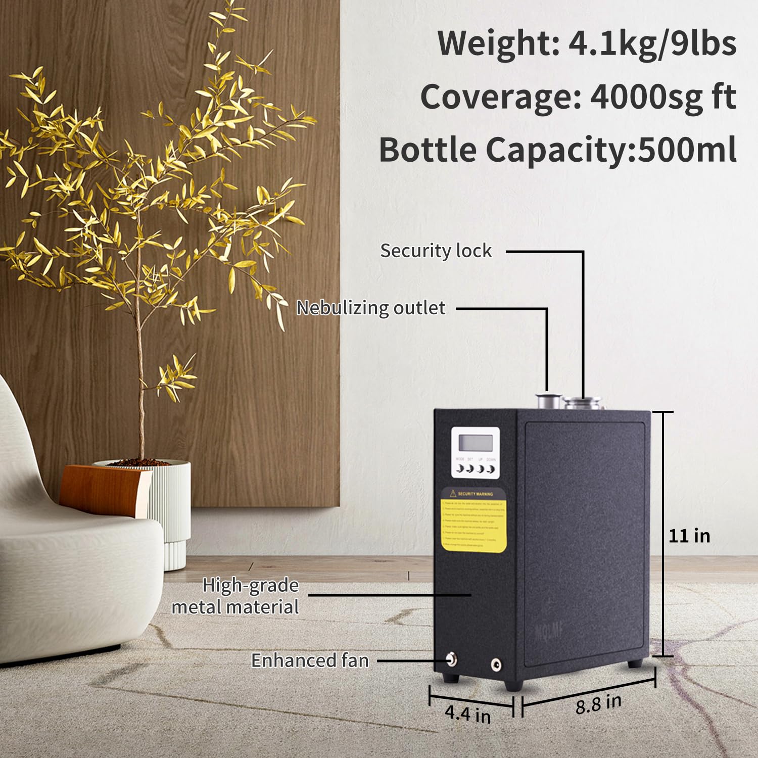 HVAC Diffuser Scent System - 4000 Sq Ft,Ultra Quiet,Full Metal Structure,Bluetooth & WI-FI App,Commercial Smell Machine Oil Diffuser,Scent Diffuser,Hotel Collection Diffuser Machine - Black