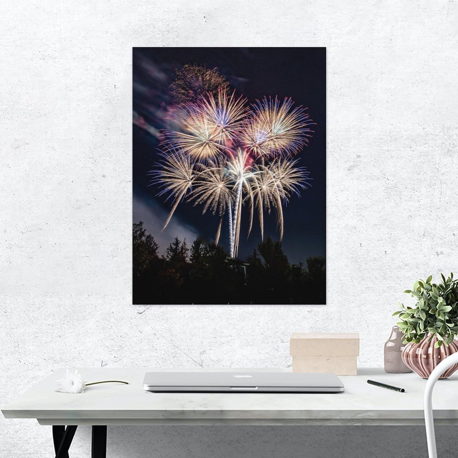 Amazon.co.jp: 絵画 夜の公園で花火が上がるインテリア 絵画 花火大会