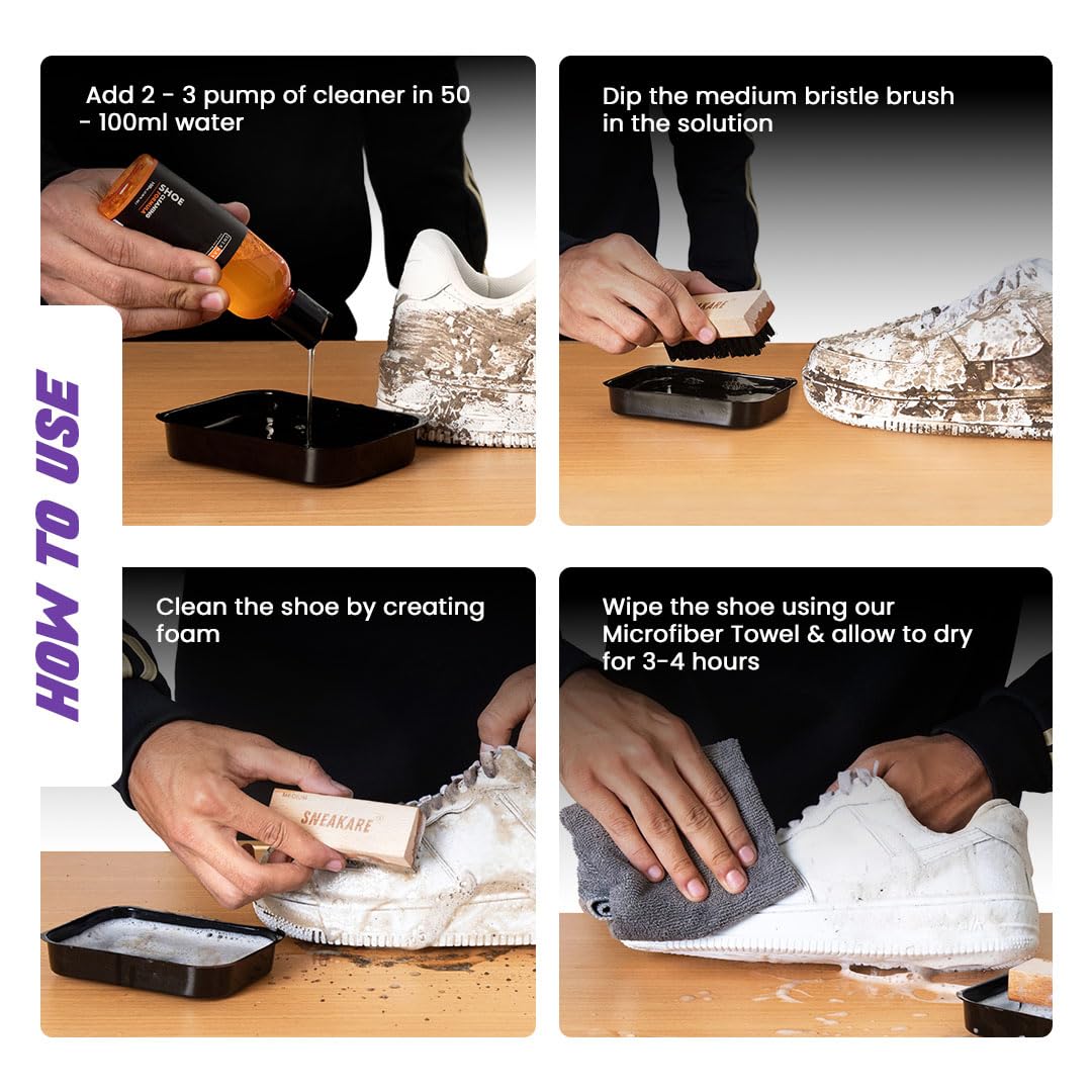 SNEAKARE Basic Shoe Cleaning Kit | Contains 100ml Shoe Cleaner & 1 Shoes Brush | Sneaker Cleaning Kit | Suitable for Sneakers, Nubuck, Leather, Suede & Sport Shoes 3