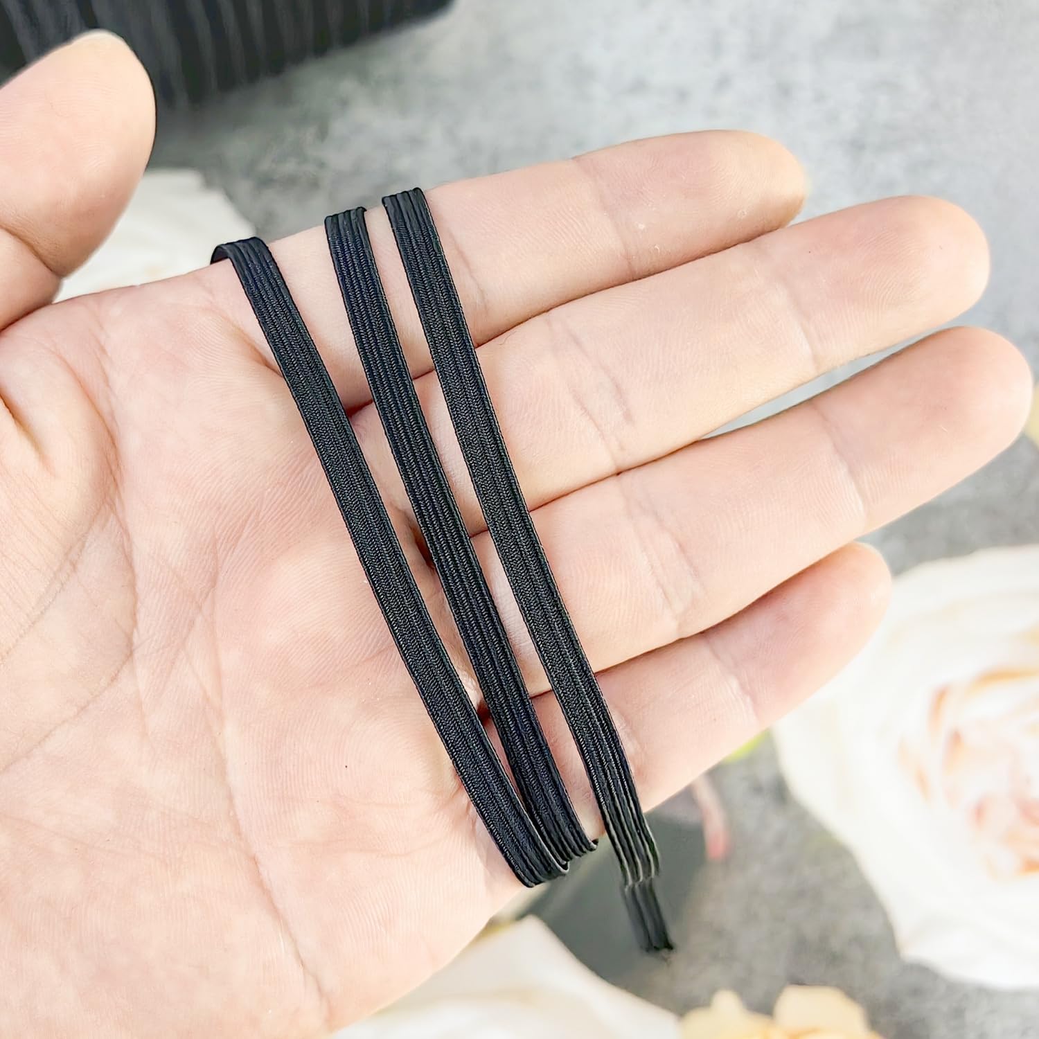 Elastic Ribbed Fabric Spool Elastic Bands Elastic Rope Elastic Cord Heavy Stretch Elastic Spool Knit for Sewing SJDX (Black-B, 200 yds 5mm(1/5''))