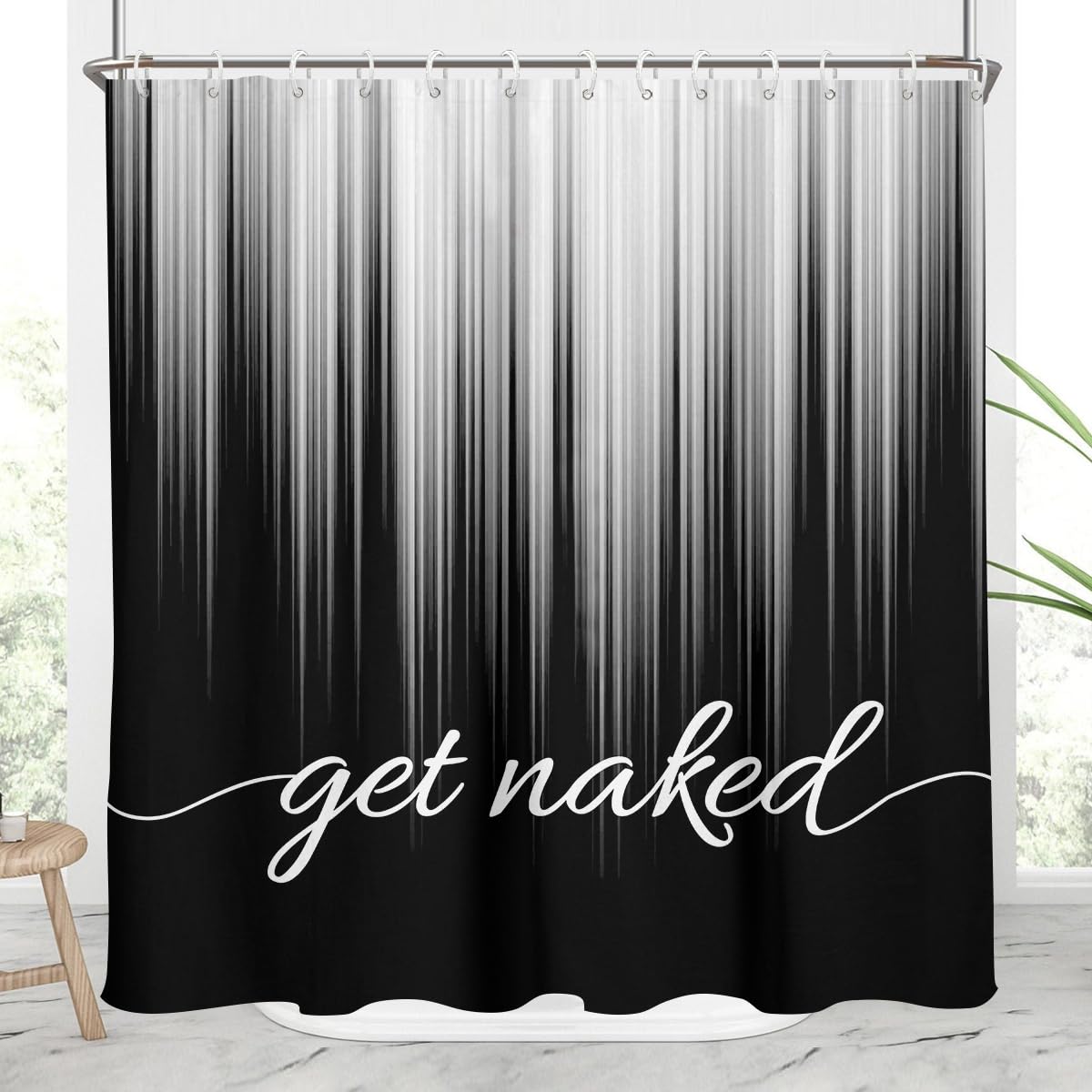 AAtter Black and White Shower Curtain Standard Get Naked Grey Gray Silver Ombre Abstract Striped Gothic Mens Aesthetic Art Home Bathroom Decor Bathtub