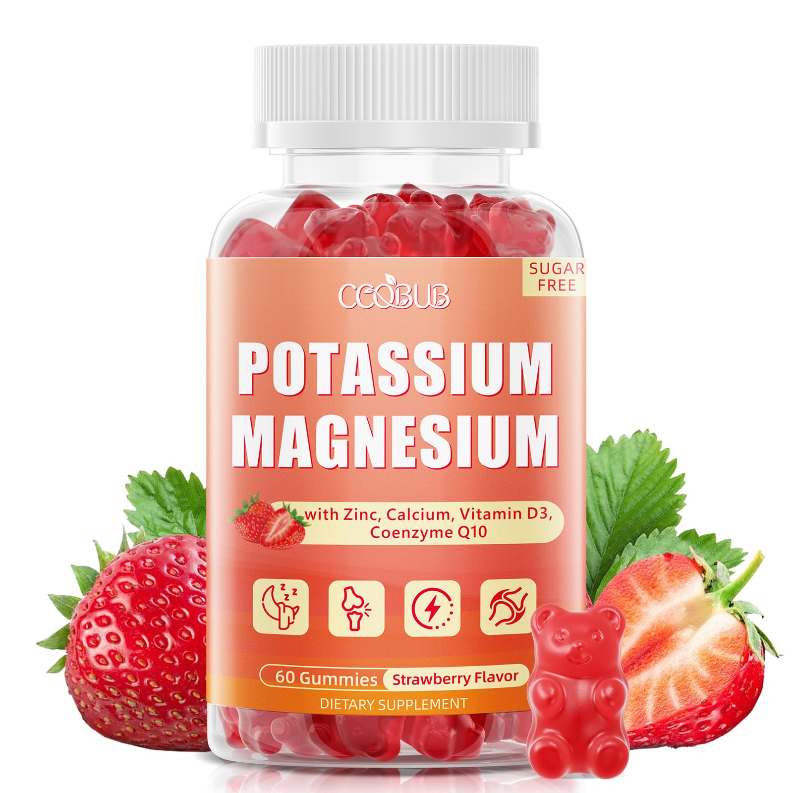 Potassium Magnesium Gummies for Women, Sugar-Free, Strawberry, 60 Count 60 Count (Pack of 1)