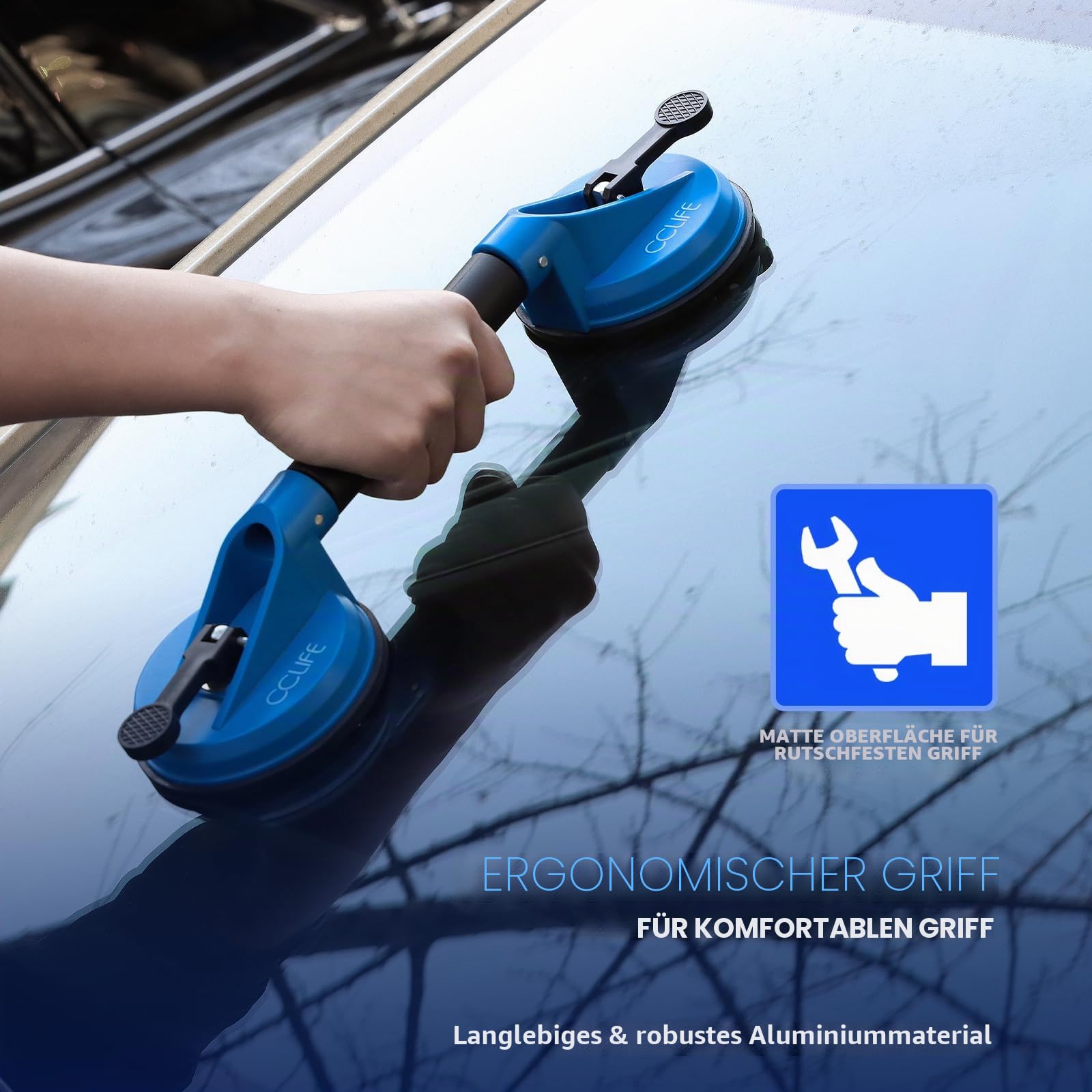 CCLIFE 2tlg Gummisauger Saugheber Glassauger Saugnapfhalter 120KG Tragkraft mit Sicherungsgurt Windschutzscheiben Reparaturset KFZ