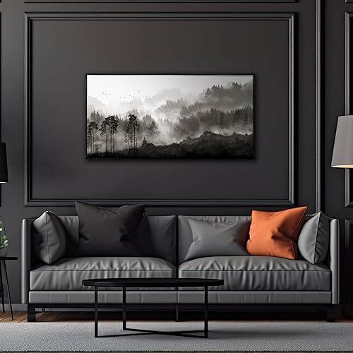 Miniatura 7 de Lienzo de bosque para pared, pintura de árbol, arte de pared para sala de estar, lienzo negro, decoración de dormitorio, oficina, decoración del