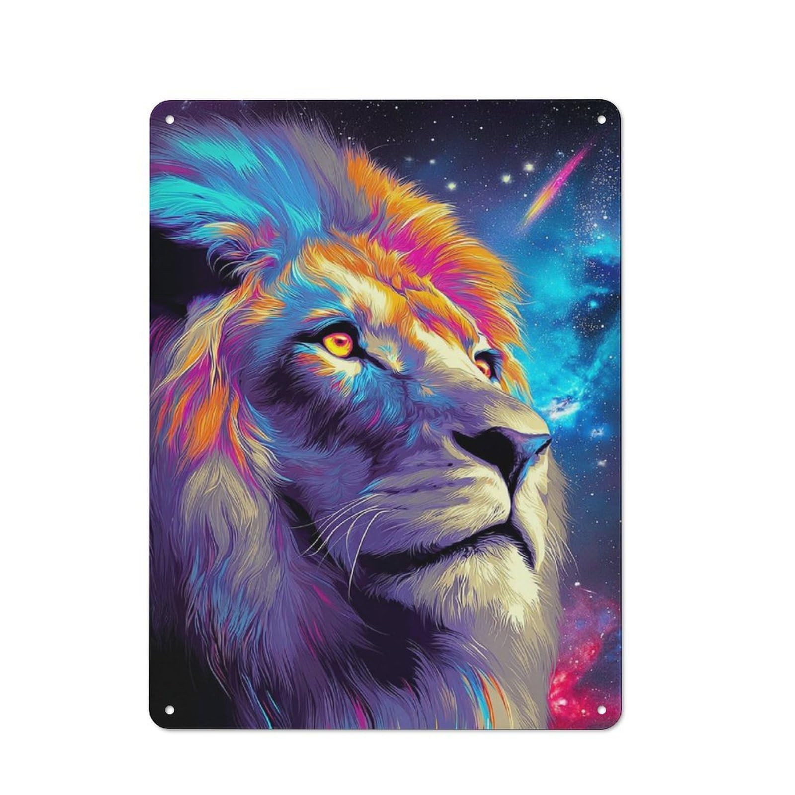 Industrial Decorative Metal Plaque 40x30cm Featuring Galactic Lion Majesty -3, Urban Room Decor for Flat, Bar, Studio Or Gallery Wall